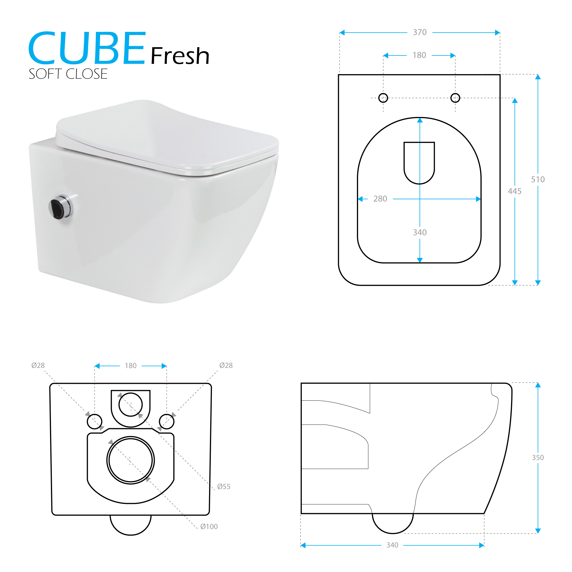 Dusch-WC Cube Fresh mit Bidetfunktion, spülrandloses Wand-WC in Weiß Dusch-WC Cube Fresh mit Bidetfunktion, spülrandloses Wand-WC in Weiß