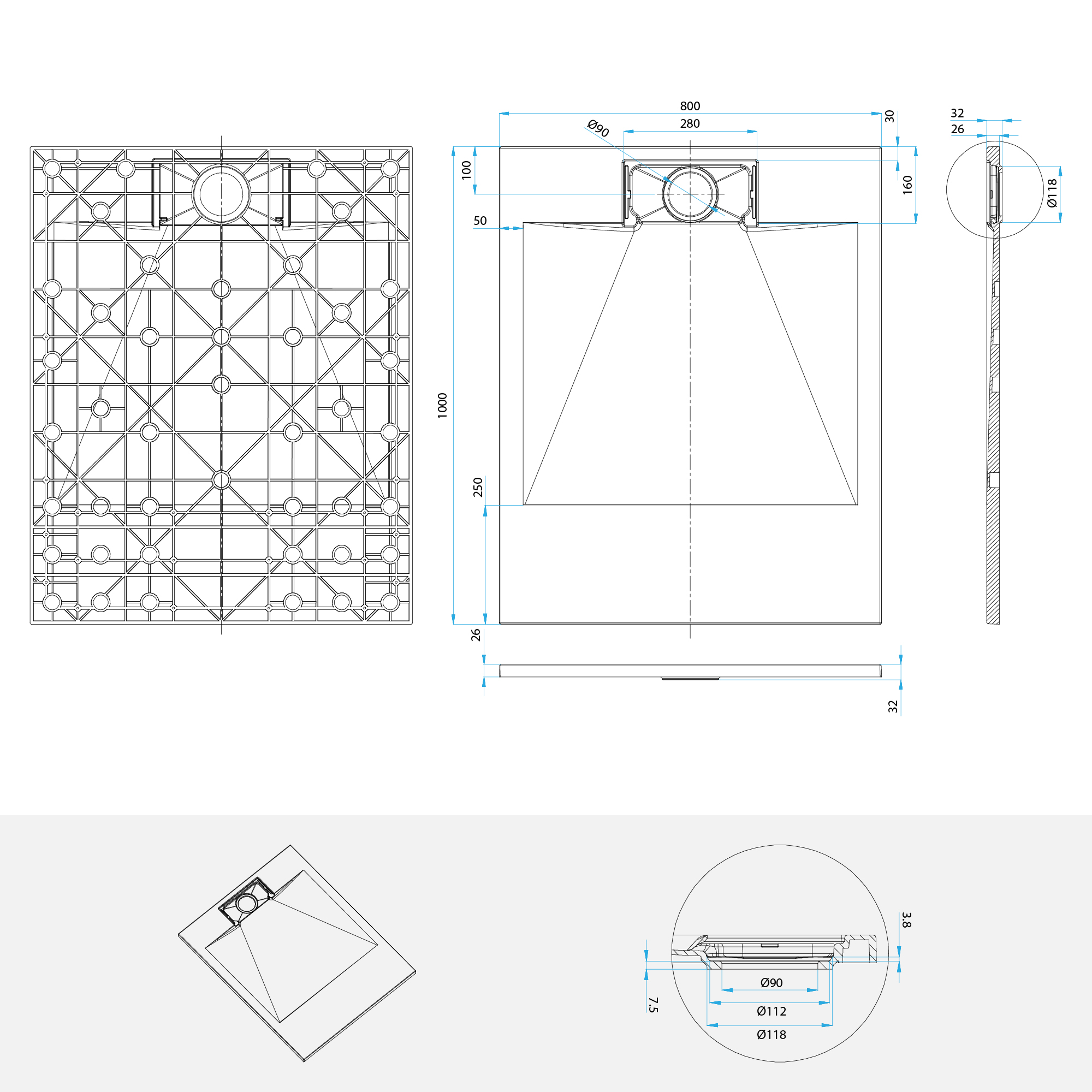SMC Duschwanne Polar 80x100 cm, Duschtasse in Steinoptik inkl. Ablaufgarnitur - Weiß SMC Duschwanne Polar in Marmor-Optik inkl. Ablaufgarnitur - Weiß 80x100 cm