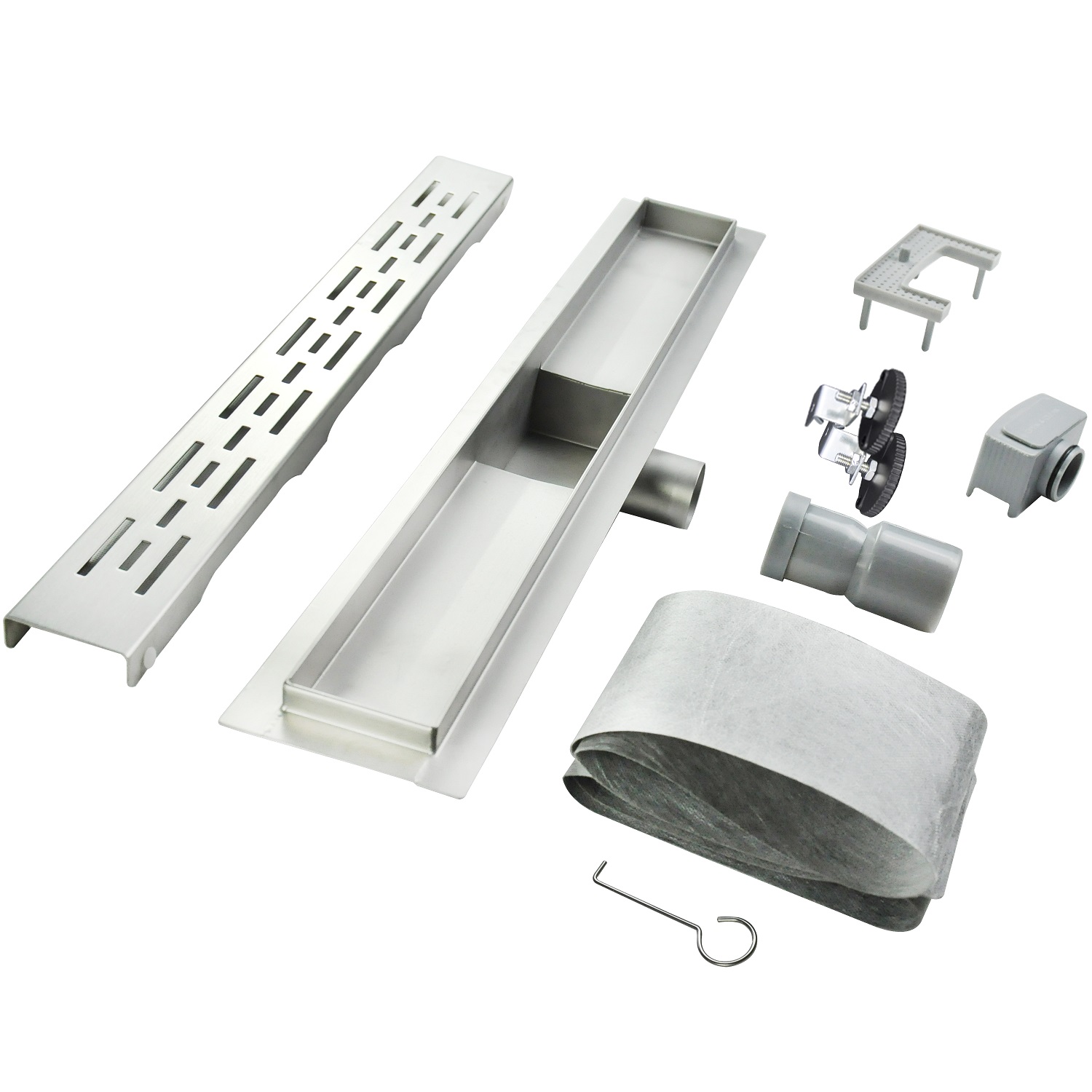 Duschrinne R8 aus Edelstahl für flache Installation mit Schlitzmuster Duschrinne R8 aus Edelstahl für flache Installation mit Schlitzmuster