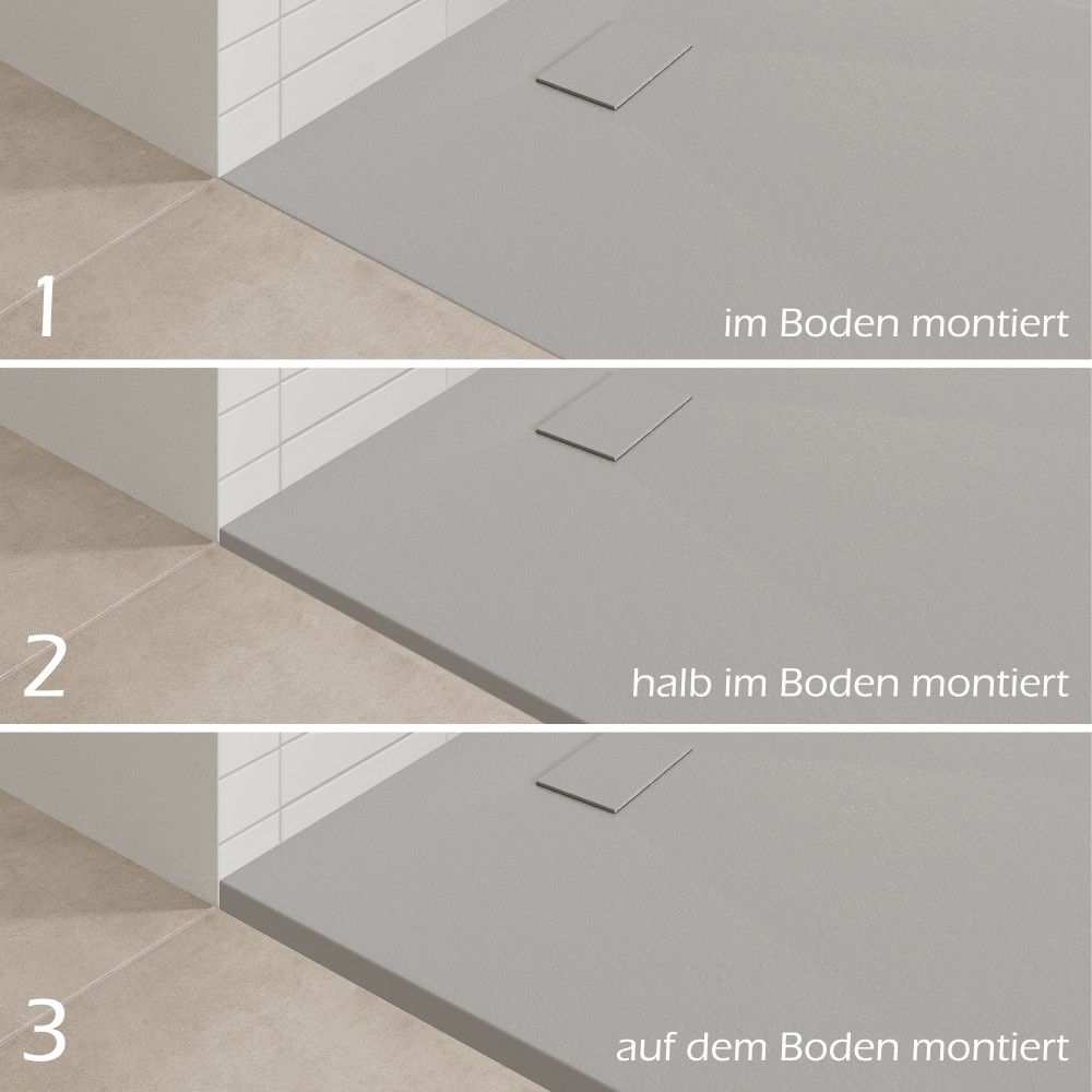 SMC Duschwanne Boreal in Stein-Optik inkl. Ablaufgarnitur - Grau 70x120 cm