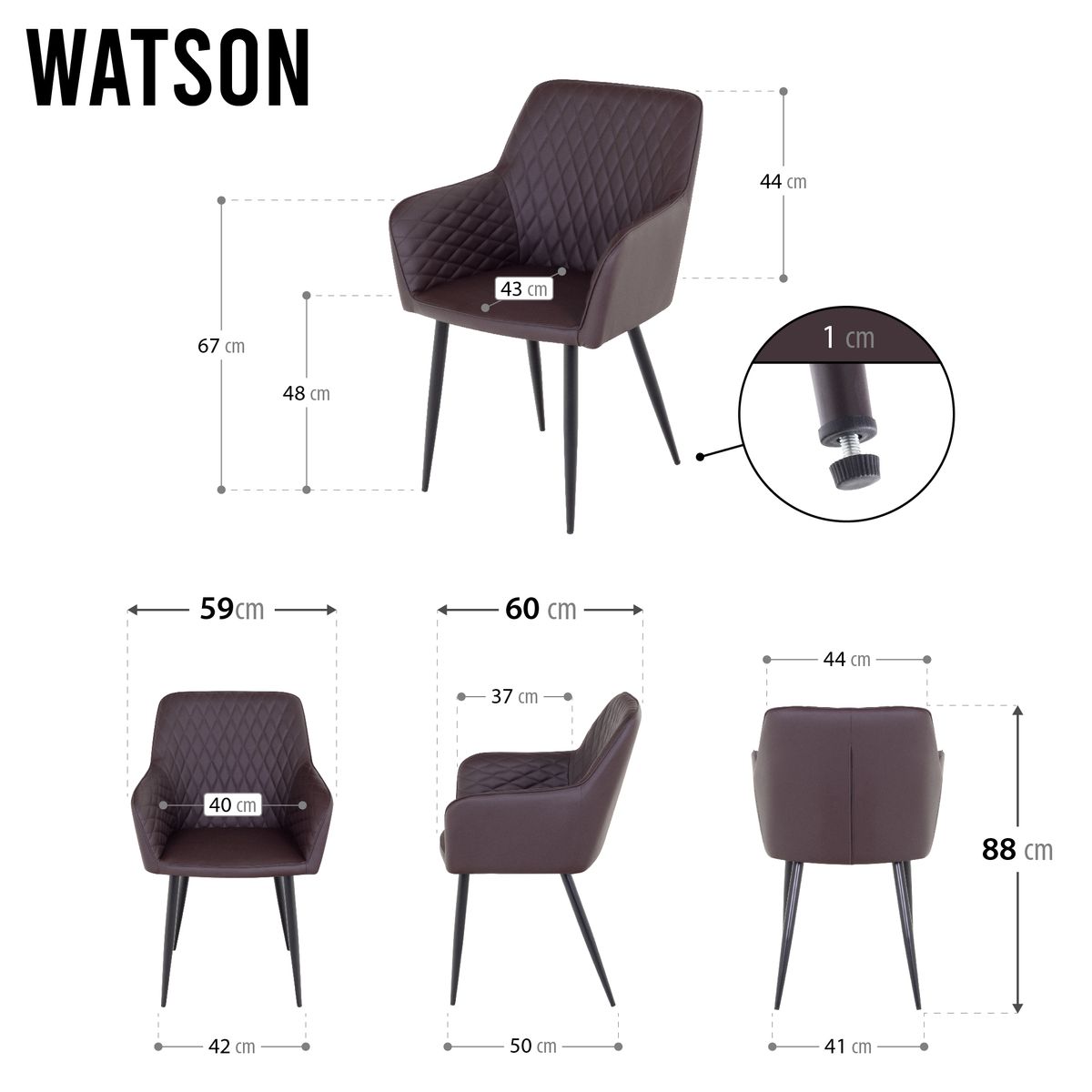 Esszimmerstuhl Wohnzimmerstuhl Watson Schwarz aus Textilleder 8er