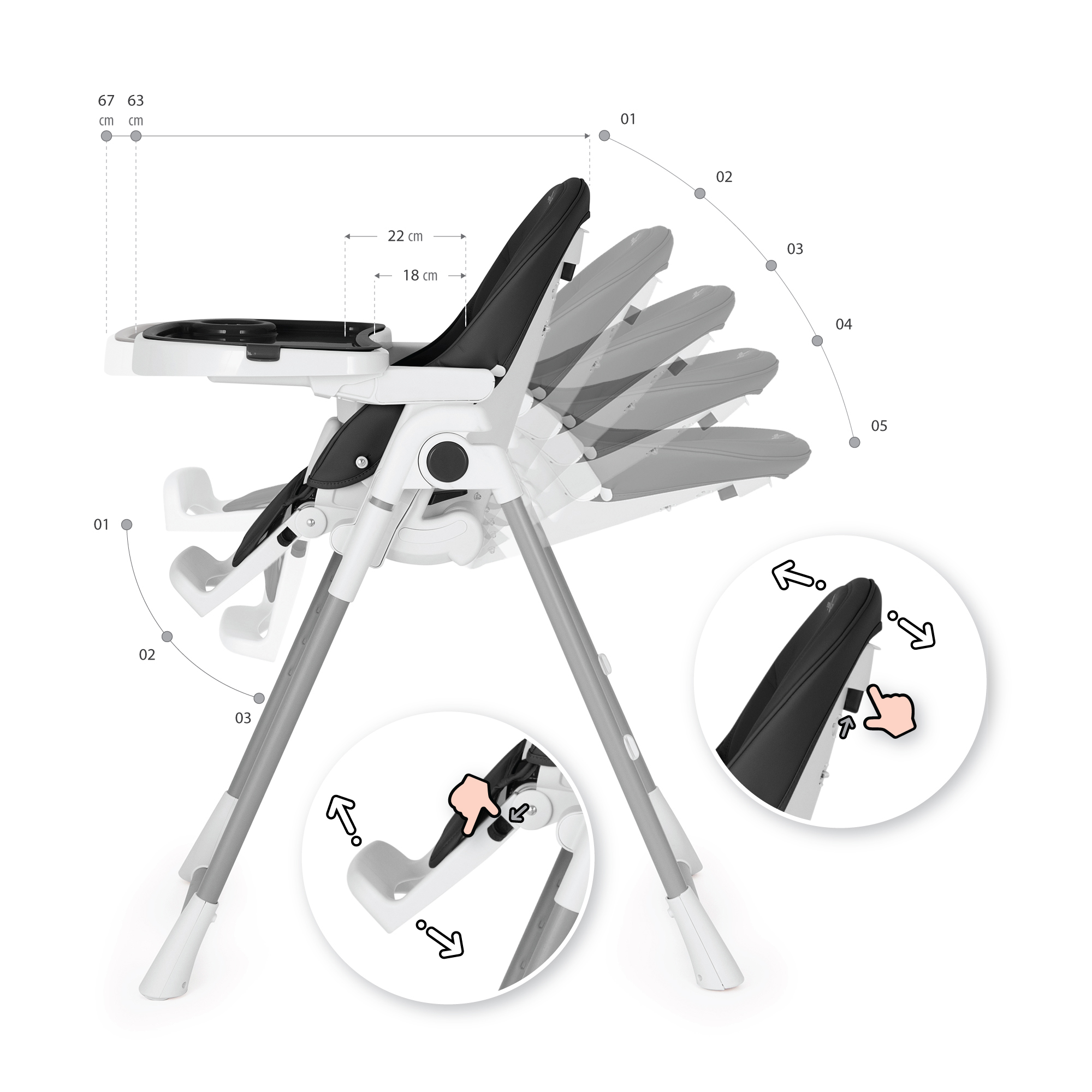 Kinderhochstuhl TANELI Babystuhl Verstellbar Klappbar inkl. Spielebogen Schwarz Kinderhochstuhl TANELI Babystuhl Verstellbar Klappbar inkl. Spielebogen Schwarz