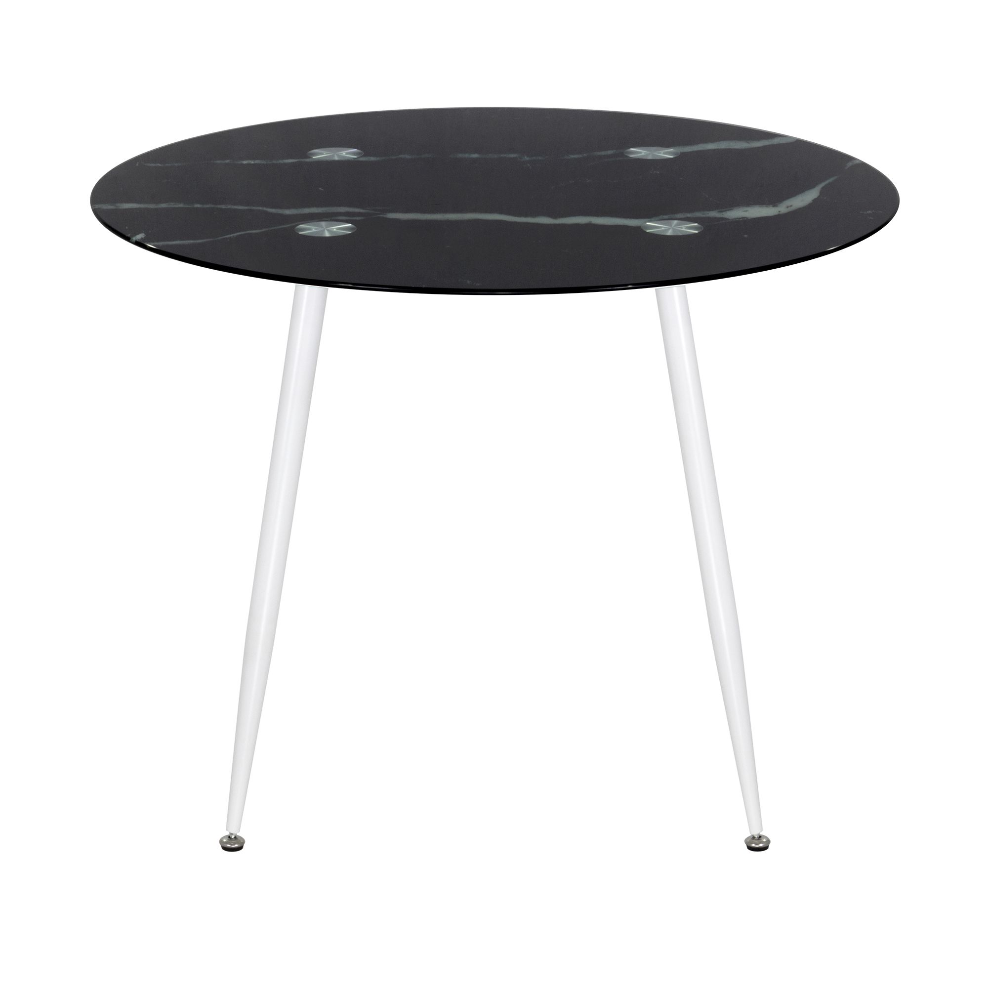 Esszimmer-Tisch CORIN | Tischplatte: Glas in schwarzer Marmor Optik | Beine: Weiß Esszimmer-Tisch CORIN | Tischplatte: Glas in schwarzer Marmor Optik | Beine: Weiß 80 cm