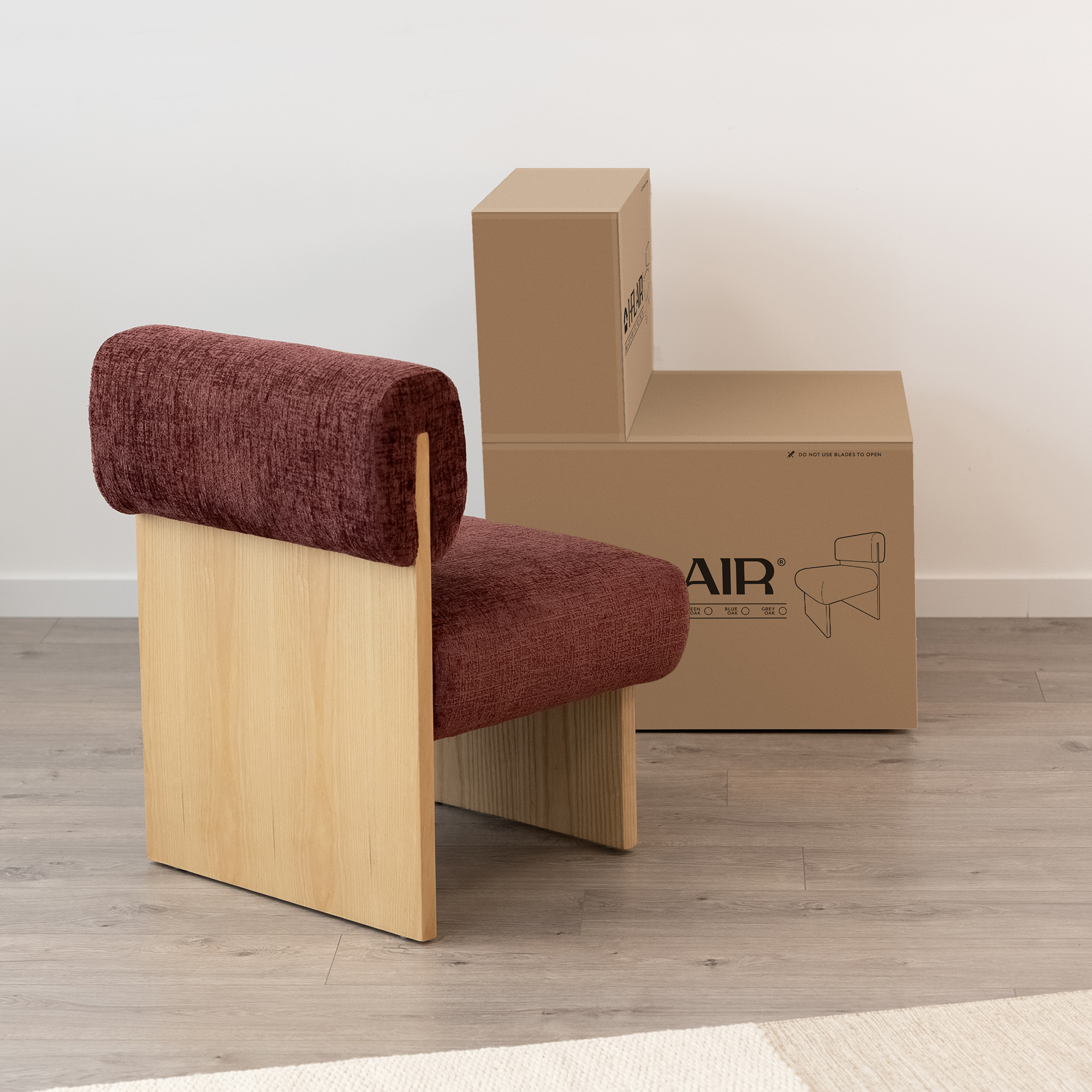 Skandinavischer Sessel Leah Weinrot – Massivholz Birke, gemütlich & nachhaltig