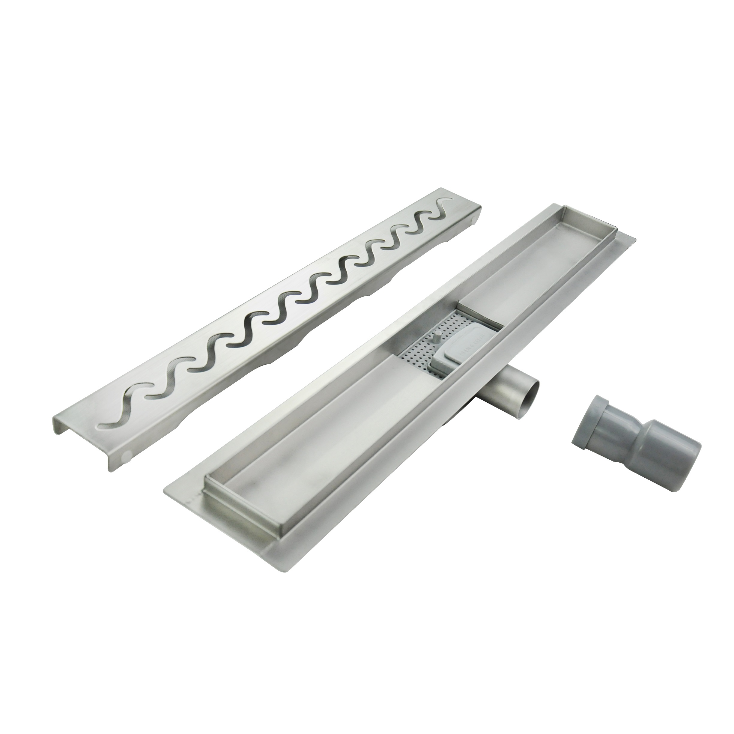 Duschrinne R6 aus Edelstahl für flache Installation mit Wellenmuster Duschrinne R6 aus Edelstahl für flache Installation mit Wellenmuster