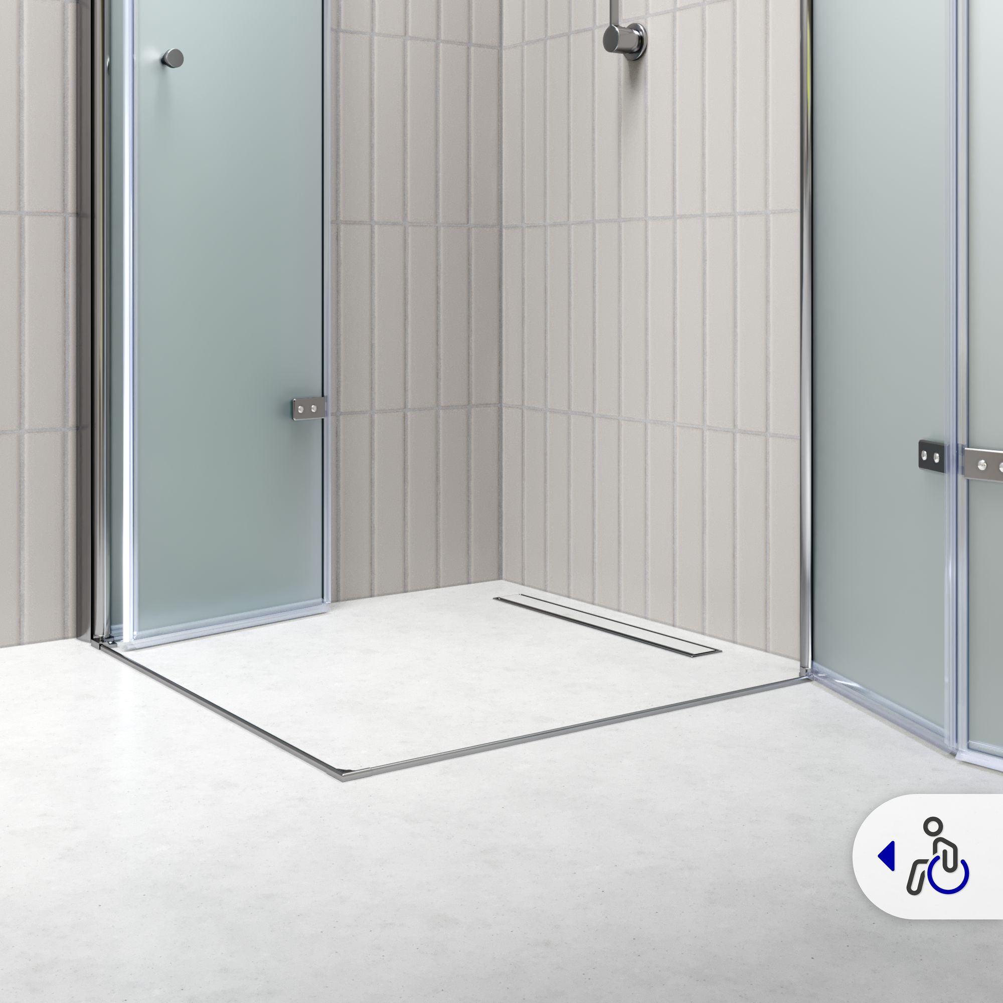 Eckeinstieg Emma mit Falttüren aus satiniertem ESG Sicherheitsglas