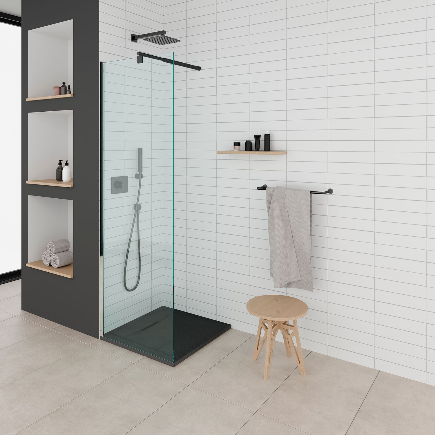 SMC Duschwanne Polar 90x90 cm, Duschtasse in Steinoptik inkl. Ablaufgarnitur - Schwarz