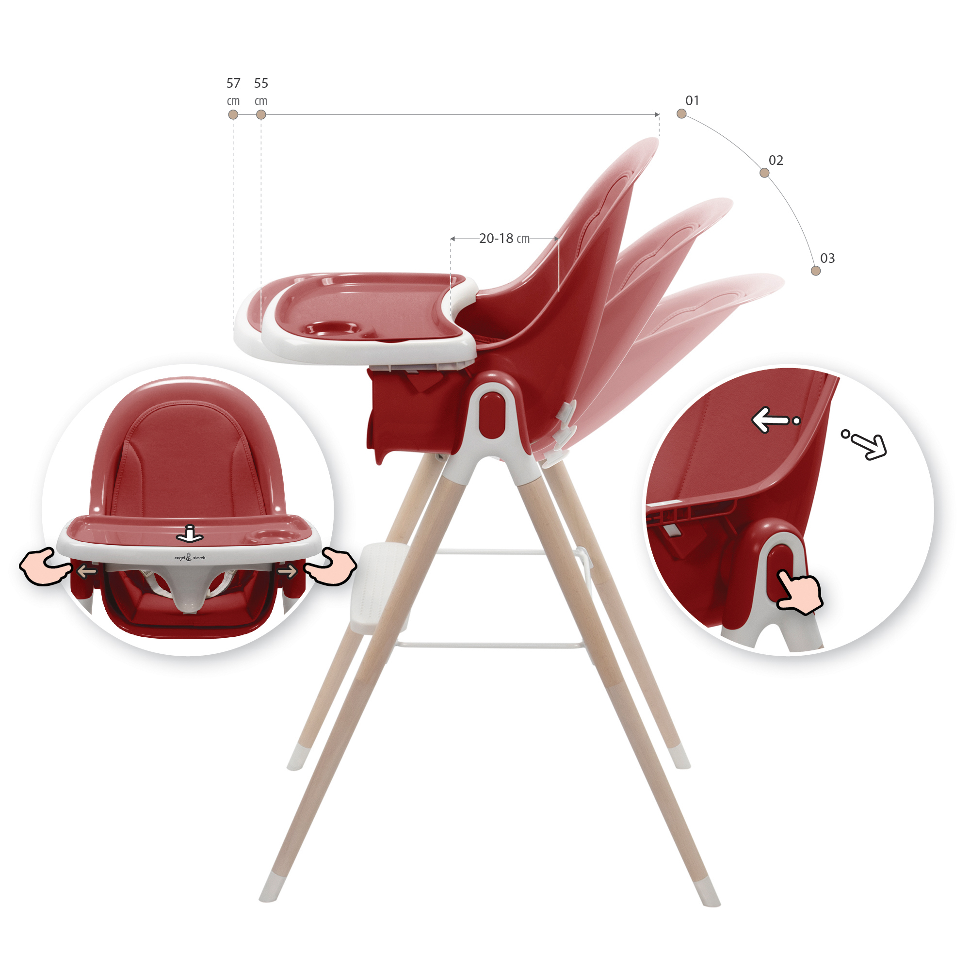 Kinderhochstuhl ARTO Kinderstuhl mit Esstablett und Stuhl Rot