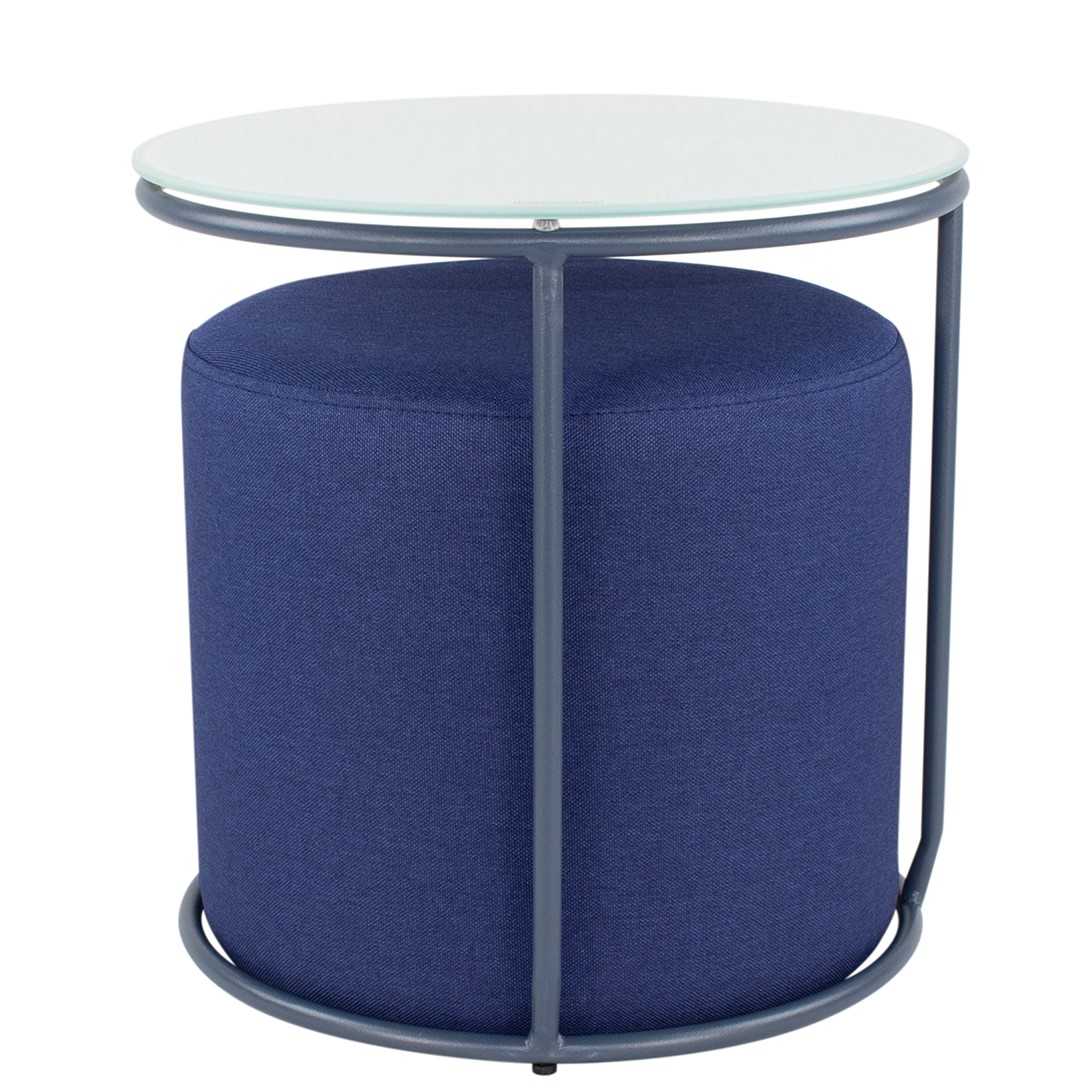 Beistelltisch mit Hocker JASPER runder Couchtisch 40x40 cm Grau-Navy N4 Beistelltisch mit Hocker JASPER runder Couchtisch 40x40 cm Grau-Navy N4