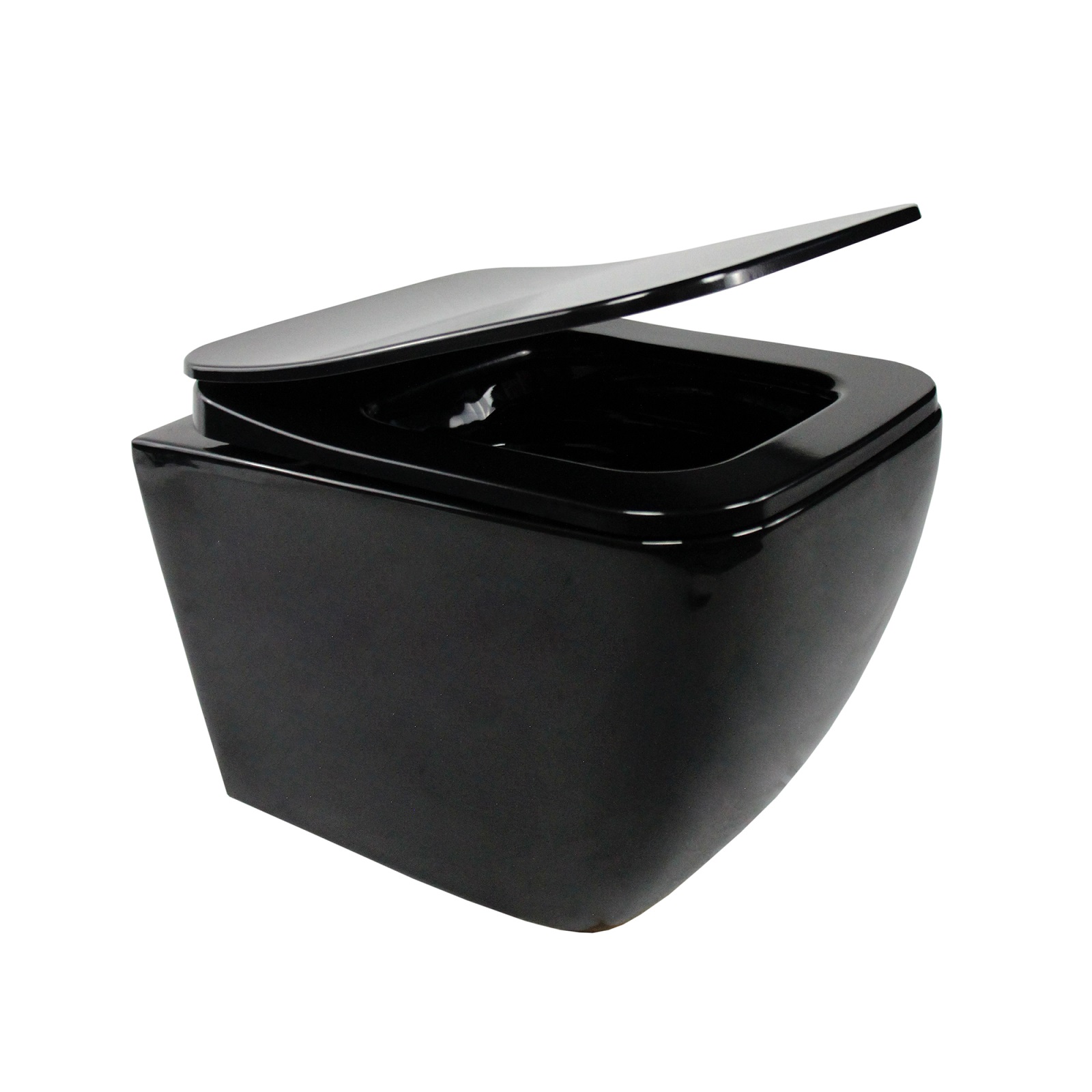 Toilette Hänge WC Spülrandlos inkl. WC Sitz mit Absenkautomatik SOFTCLOSE + abnehmbar Cube Schwarz