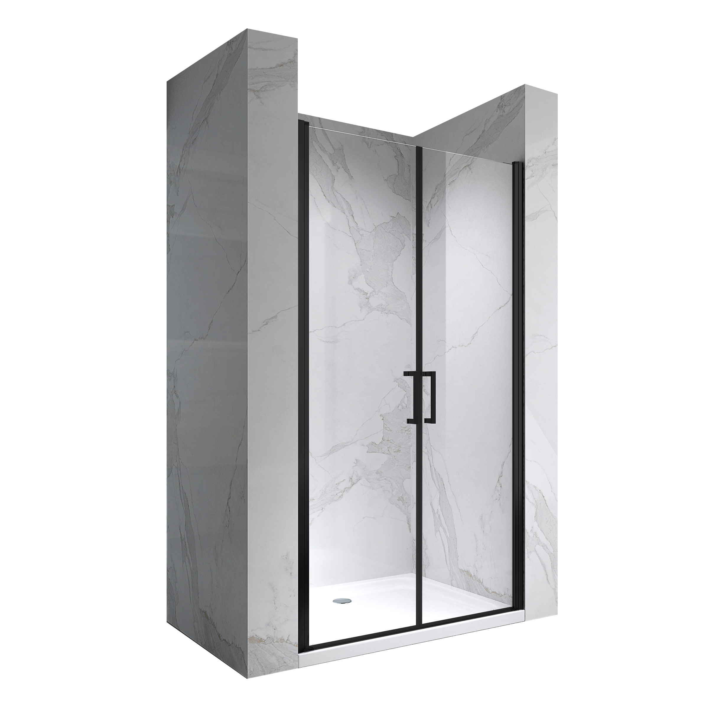 Duschtür Lara BLACK mit Pendeltüren und Edelstahlgriffe 68-140 cm aus ESG Sicherheitsglas 101-104 cm 180 cm Duschtür Lara BLACK mit Pendeltüren und Edelstahlgriffe 68-140 cm aus ESG Sicherheitsglas 98-101 cm 195 cm