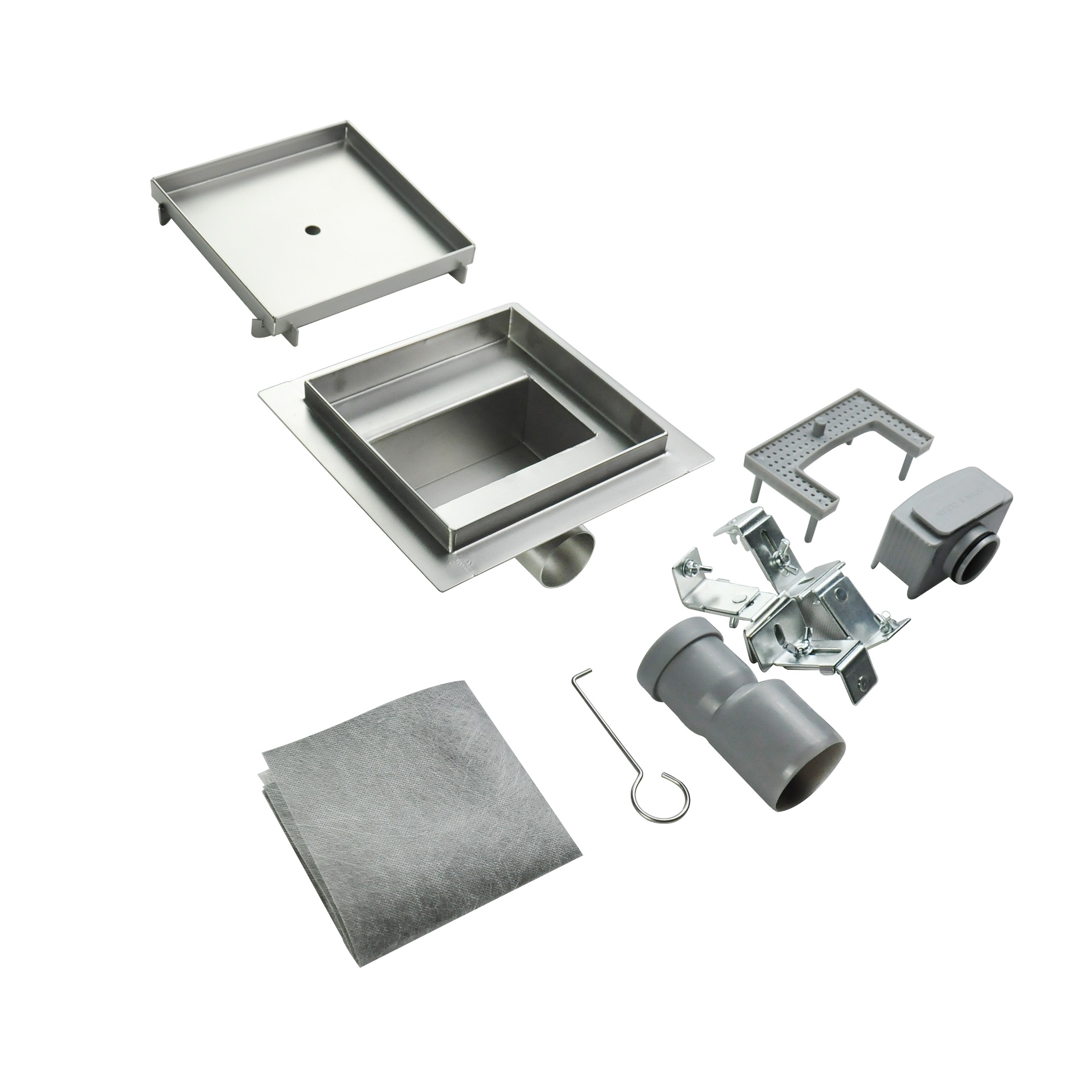 Quadratische Duschrinne Bodenablauf 2 in 1 Befliesbar aus Edelstahl sehr flach Q2