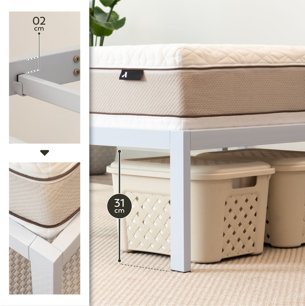 Gästebett Metallbett Bettgestell Sappho White mit Stauraum 90x200cm