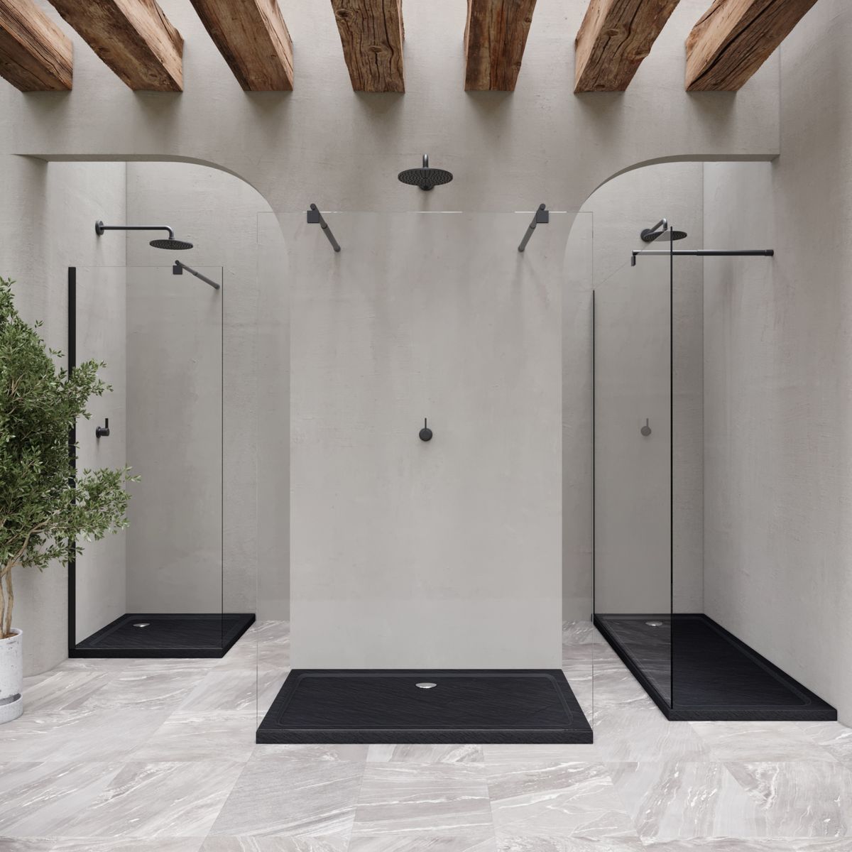 Duschwanne Shimmer STONE aus Sanitäracryl inkl. Ablaufgarnitur - Schwarz Duschwanne Shimmer STONE aus Sanitäracryl inkl. Ablaufgarnitur - Schwarz 95x95 cm