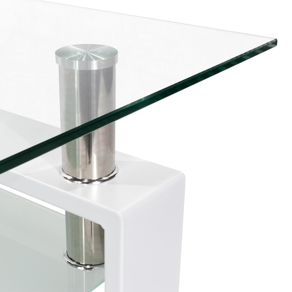 Couchtisch PORTER aus Glas/Metall mit weißem Holz Couchtisch PORTER aus Glas/Metall mit weißem Holz