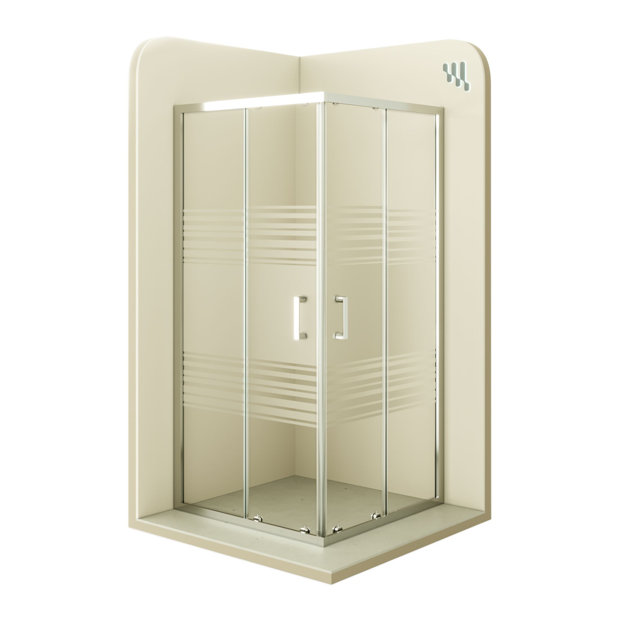 Eckeinstieg Diana mit Schiebetüren aus teilsatiniertem ESG Sicherheitsglas