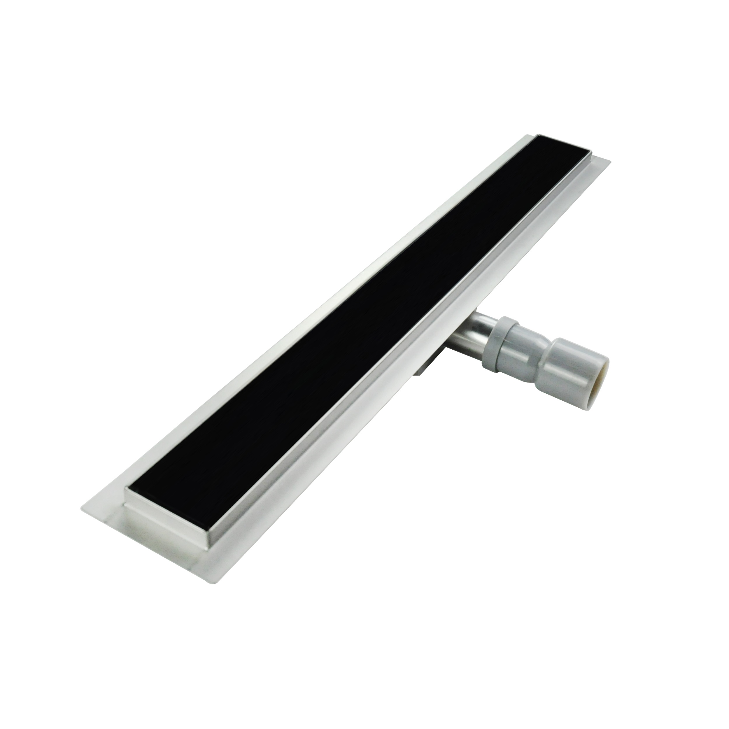 Duschrinne R3 aus Edelstahl für flache Installation inkl. Ablaufblende aus schwarzem Glas Duschrinne R3 aus Edelstahl für flache Installation inkl. Ablaufblende aus schwarzem Glas