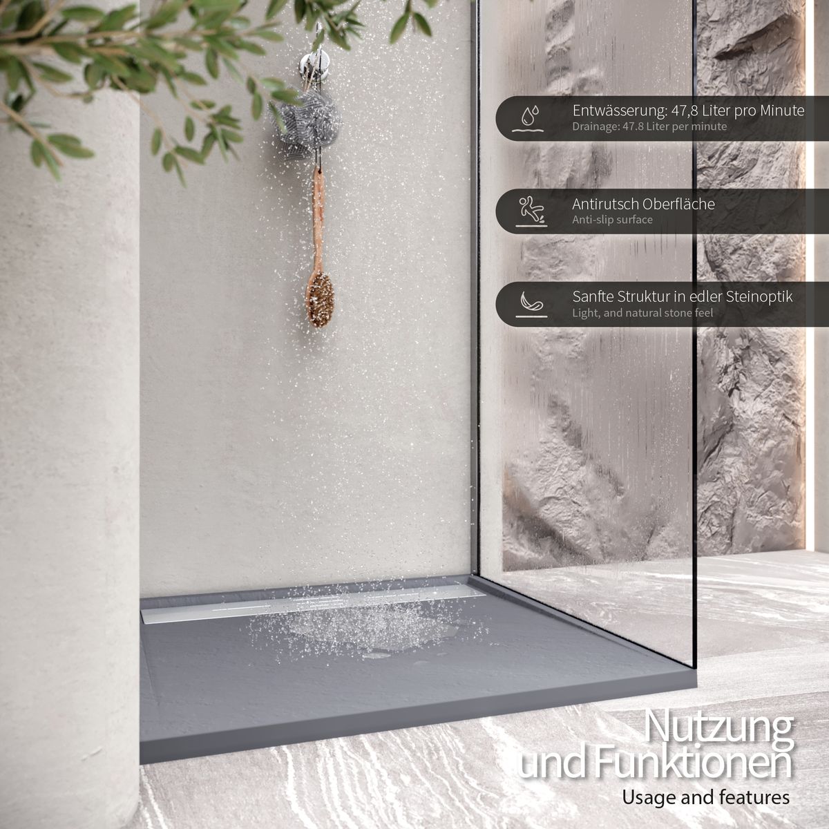 SMC Duschwanne Hiemal in Schieferoptik inkl. Ablaufgarnitur Grau mit Edelstahldeckel SMC Duschwanne Hiemal in Schieferoptik inkl. Ablaufgarnitur Grau mit Edelstahldeckel 90x90 cm