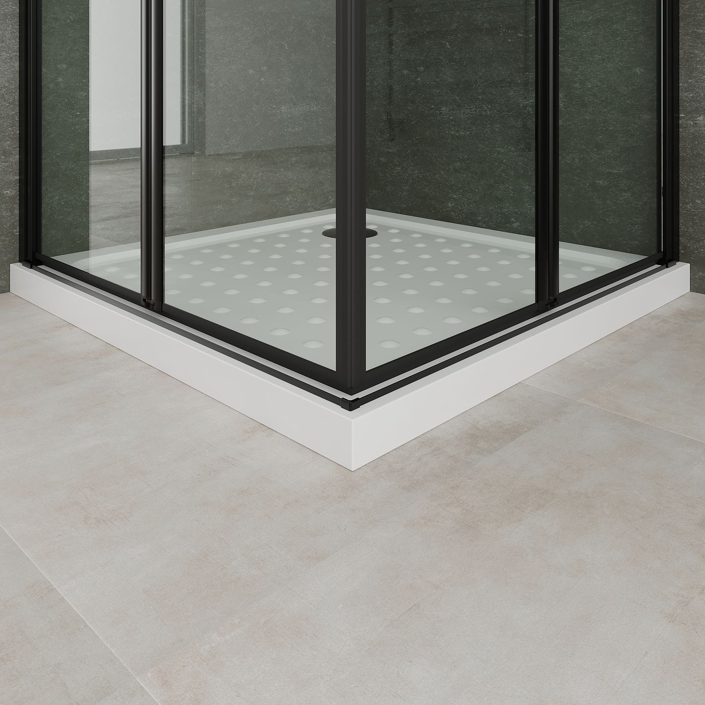 Eckeinstieg Alina mit Falttüren und schwarzen Profilen aus ESG Sicherheitsglas