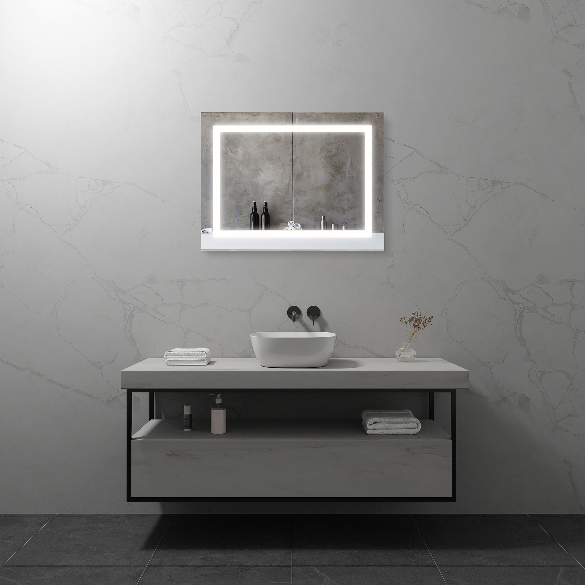 LED Badezimmer Spiegel Oblong mit dimmbarer Beleuchtung, Antibeschlag-Funktion und Farbwechsel LED Badezimmer Spiegel Oblong mit dimmbarer Beleuchtung, Antibeschlag-Funktion und Farbwechsel