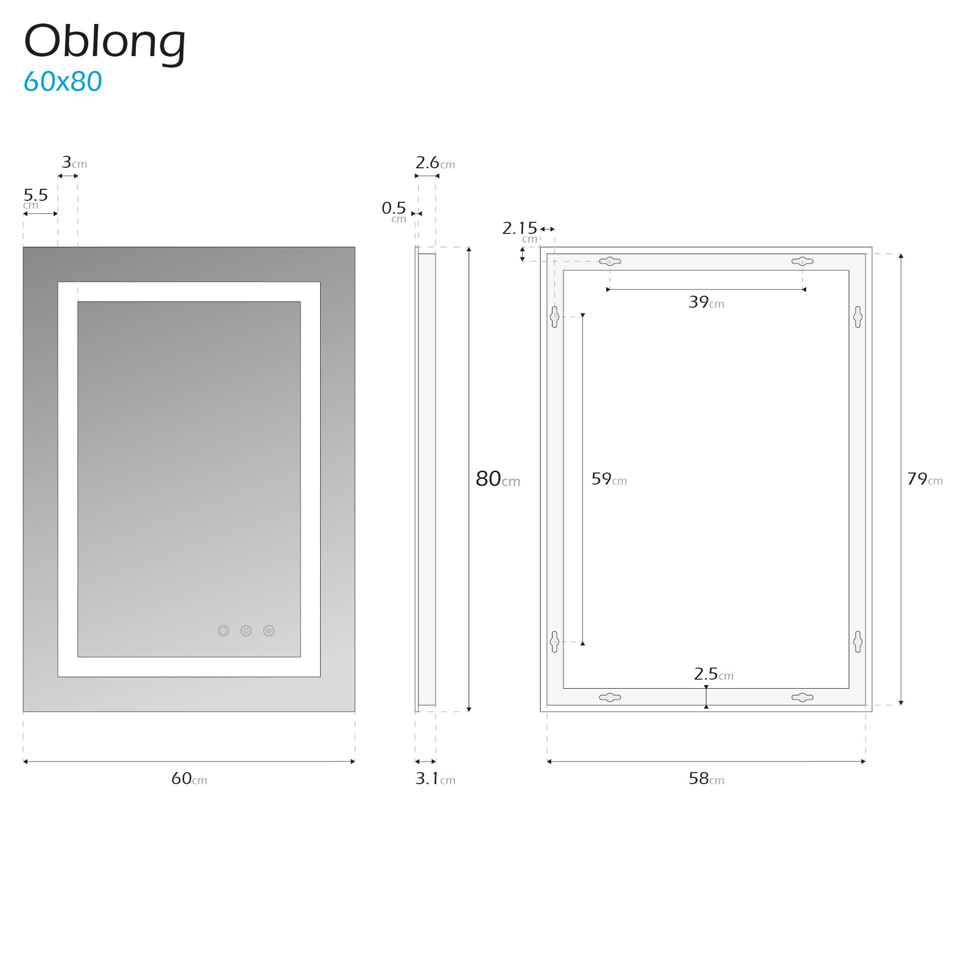 LED Badezimmer Spiegel Oblong mit dimmbarer Beleuchtung, Antibeschlag-Funktion und Farbwechsel