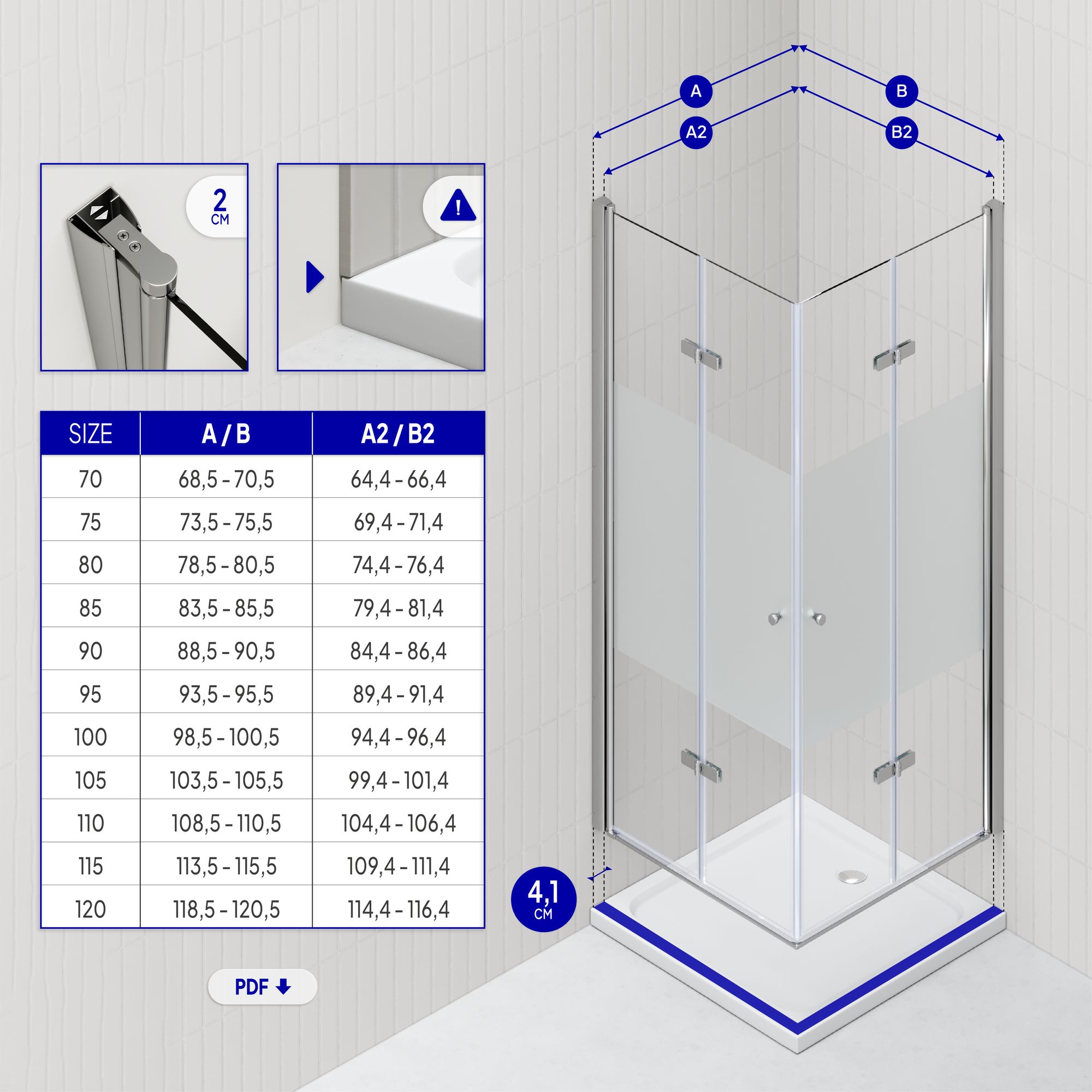 Eckeinstieg Emma mit Falttüren aus teilsatiniertem ESG Sicherheitsglas Eckeinstieg Emma mit Falttüren aus teilsatiniertem ESG Sicherheitsglas