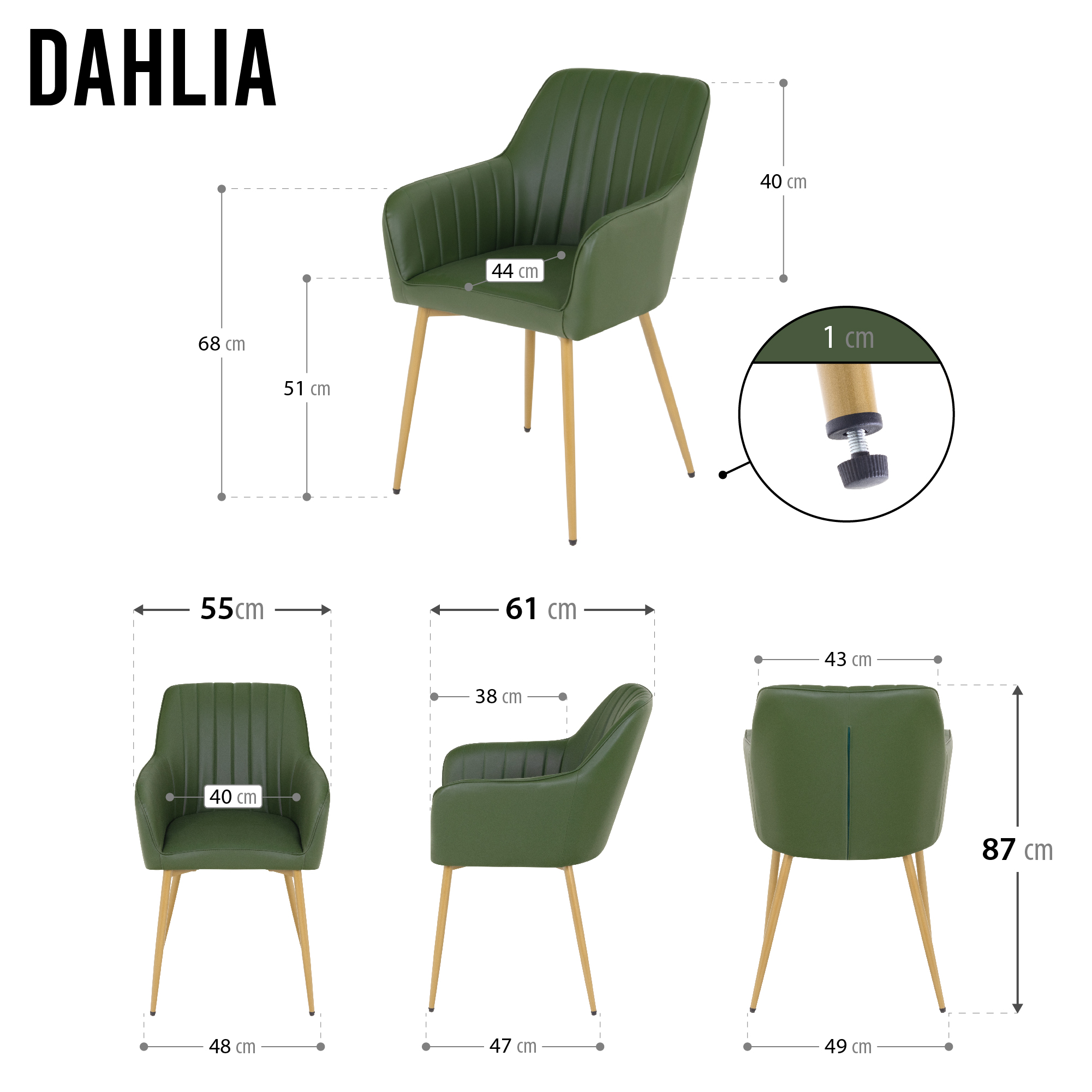 Esszimmerstuhl Wohnzimmerstuhl Dahlia Grün Gold aus Kunstleder 8 Stühle