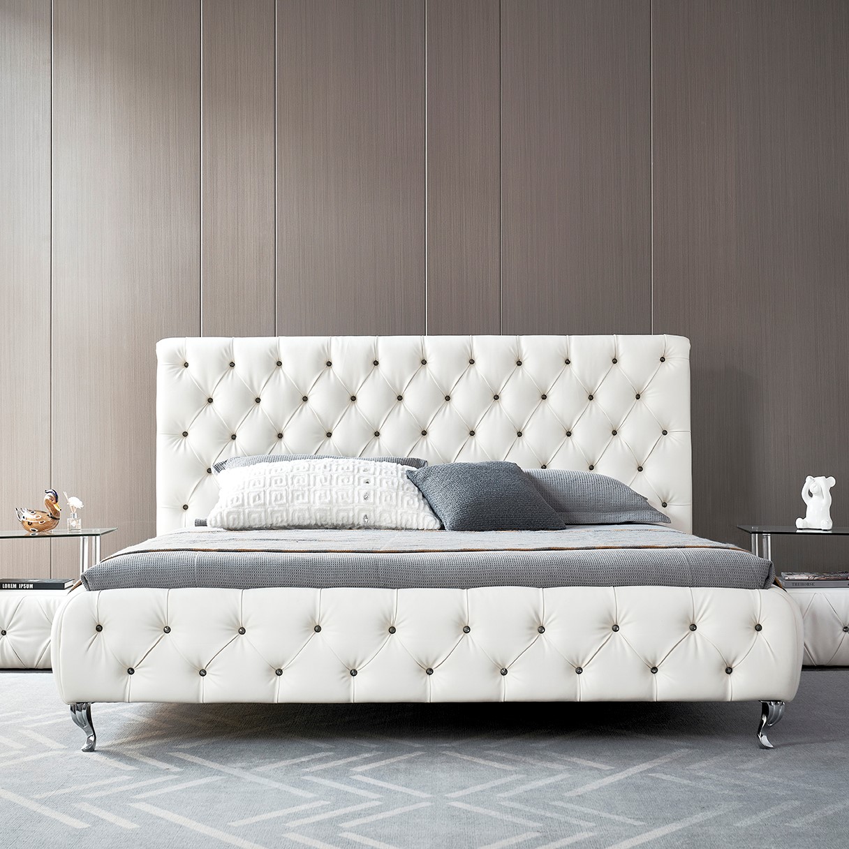 Design Polsterbett Amour in Weiß mit Kristallen 200x200 cm