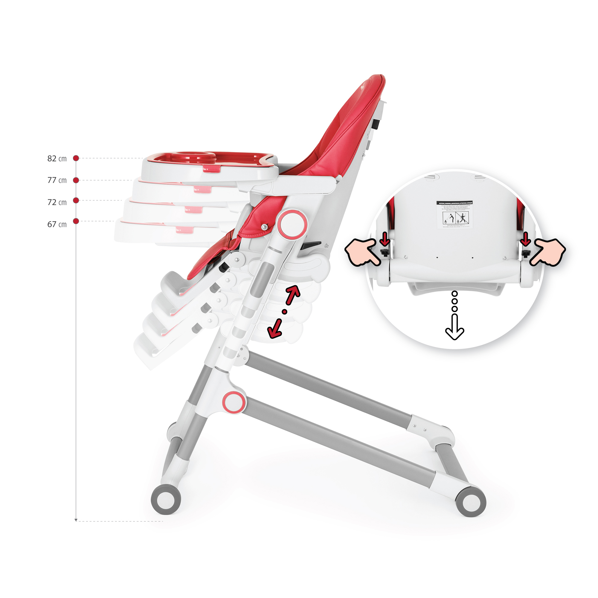 Kinderhochstuhl HUGO Babystuhl Verstellbar Klappbar Rot Kinderhochstuhl HUGO Babystuhl Verstellbar Klappbar Rot