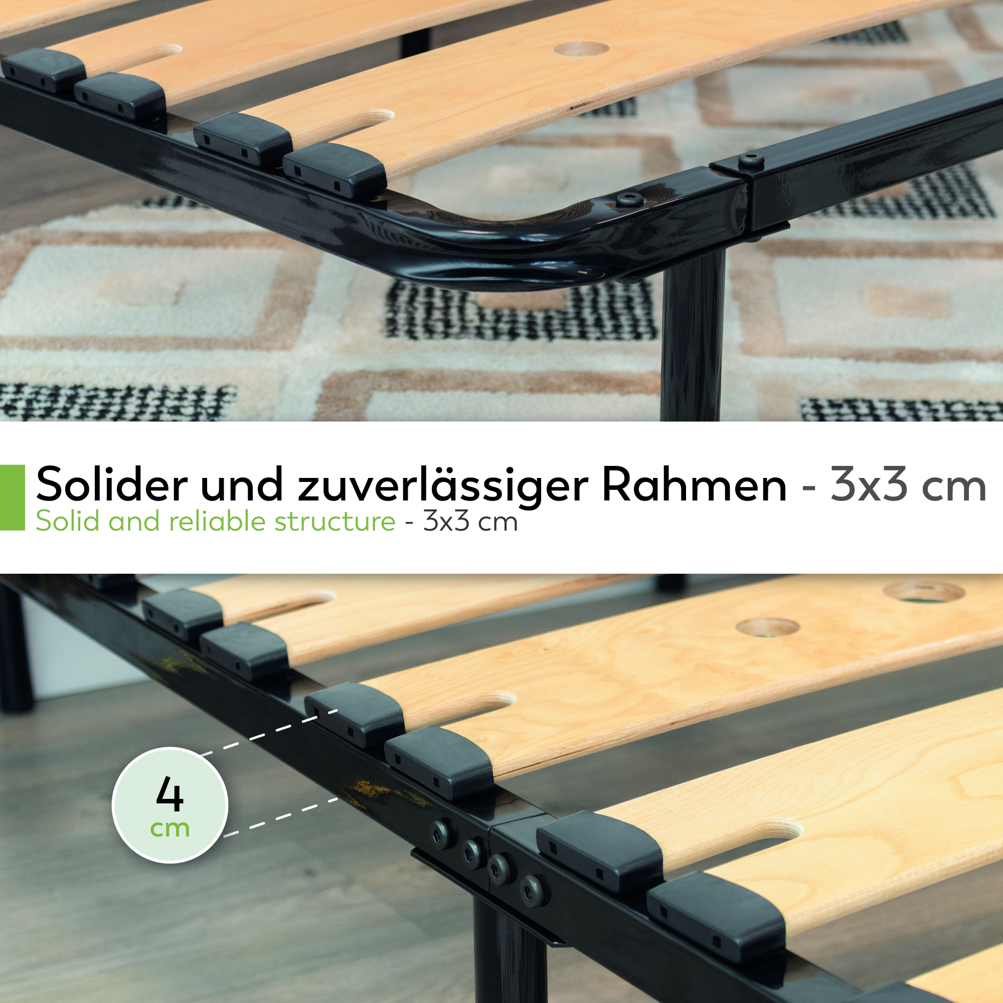 Metallbett AUSTEN BLACK mit Holzlamellen – Stabiler Metallrahmen in Schwarz, 23 cm Höhe & praktische Unterbett-Aufbewahrung Metallbett AUSTEN BLACK mit Holzlamellen – Stabiler Metallrahmen in Schwarz, 23 cm Höhe & praktische Unterbett-Aufbewahrung 90x200