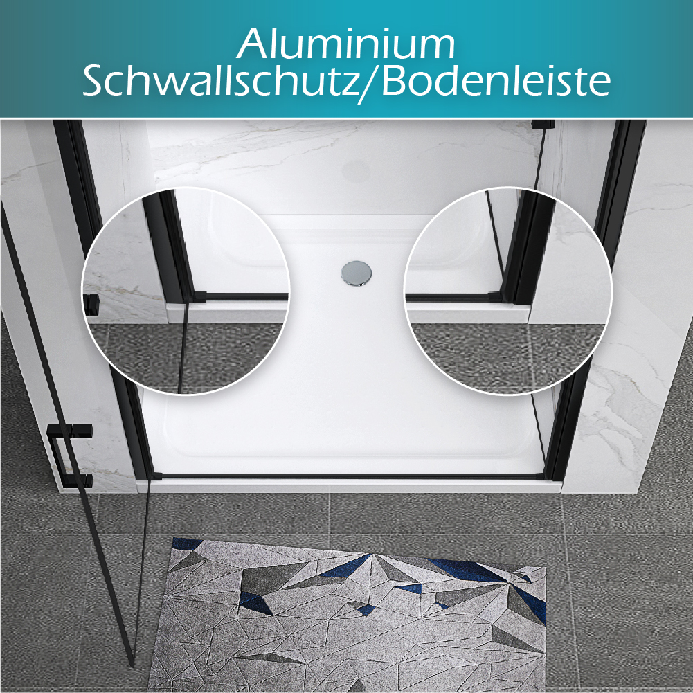 Duschtür Lara BLACK mit Pendeltüren und Edelstahlgriffe 68-140 cm aus satiniertem ESG Sicherheitsglas