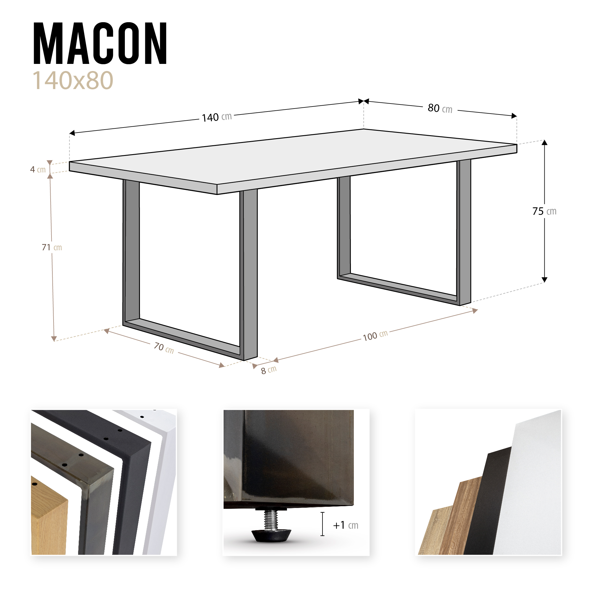 Esszimmertisch MACON Kufentisch Holztisch Esstisch - Schwarz + Industrial 140x 80 cm