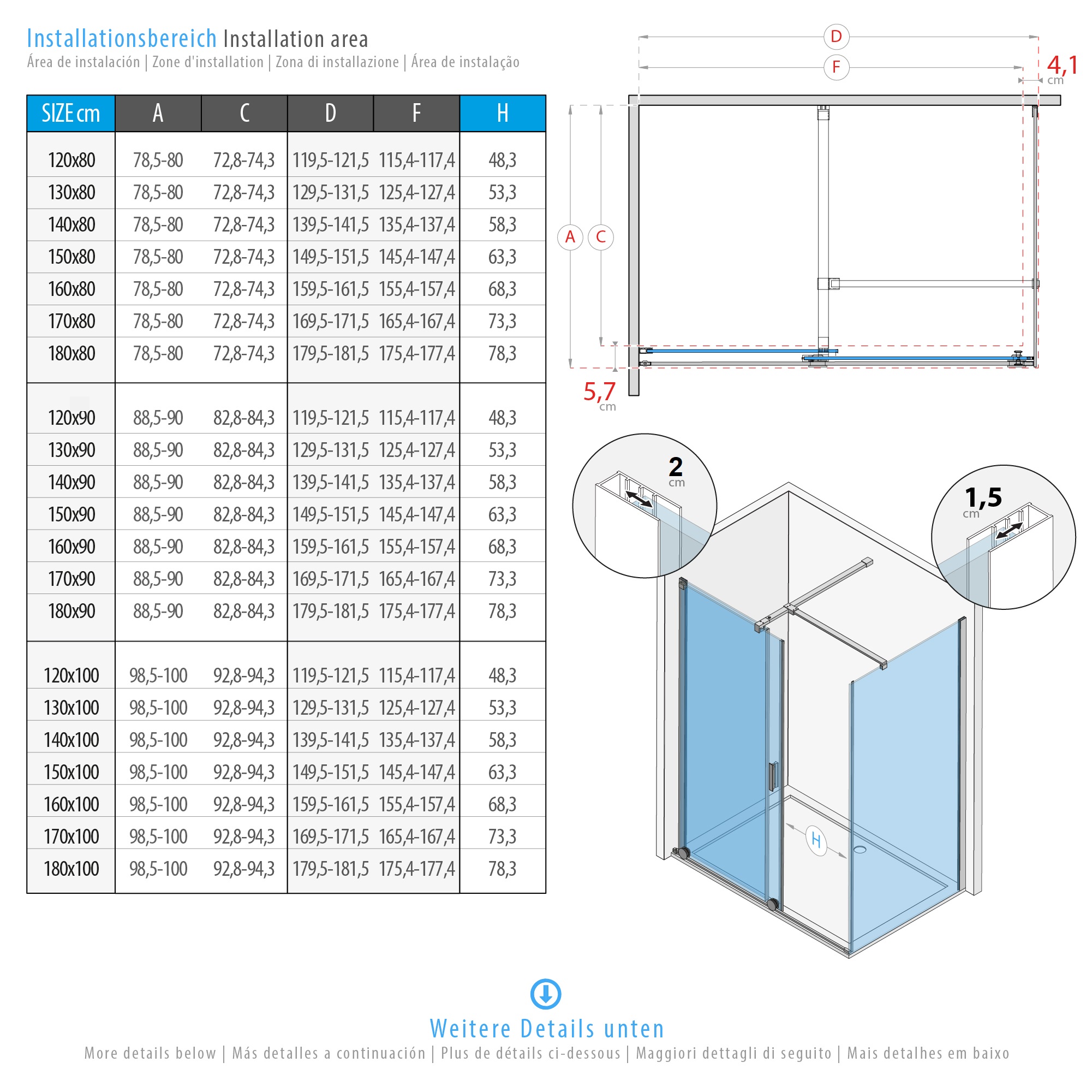 Fronteinstieg NADINE mit Schiebetür in Schwarz aus 8mm ESG Klarglas