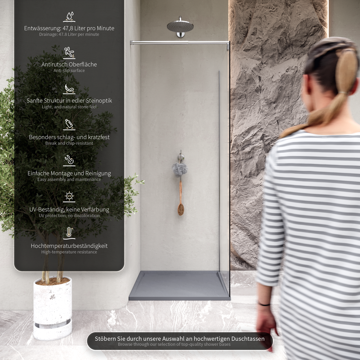 SMC Duschwanne Hiemal in Schieferoptik inkl. Ablaufgarnitur Grau SMC Duschwanne Hiemal in Schieferoptik inkl. Ablaufgarnitur Grau 90x100 cm