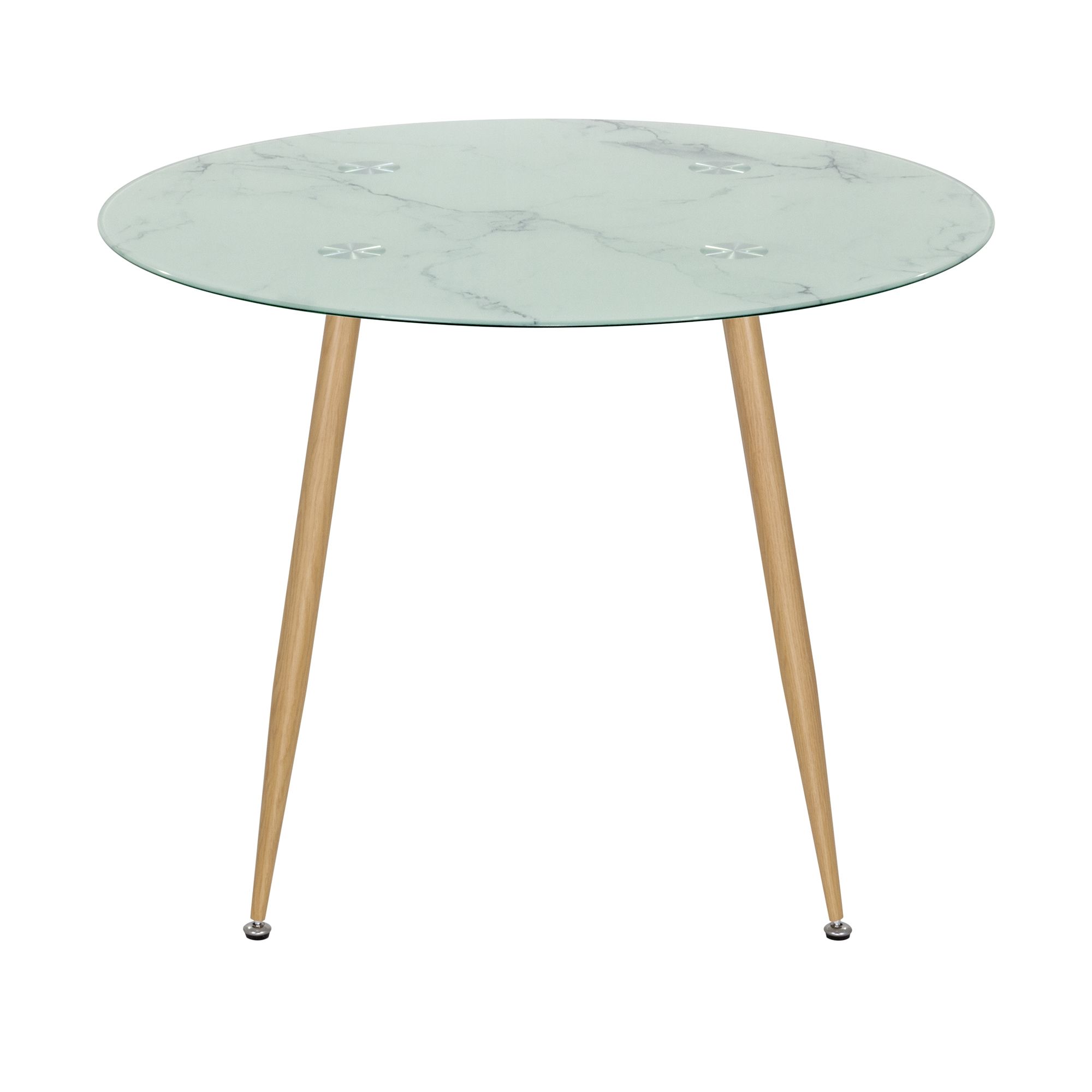 Esszimmer-Tisch CORIN | Tischplatte: Glas in weißer Marmor Optik | Beine: Holz Esszimmer-Tisch CORIN | Tischplatte: Glas in weißer Marmor Optik | Beine: Holz 80 cm