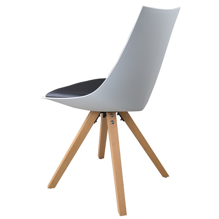 Esszimmerstuhl Gusto Weiß-Schwarz Küchenstuhl aus Holz mit Sitzschale + Sitzkissen aus Kunstleder 8 Stück