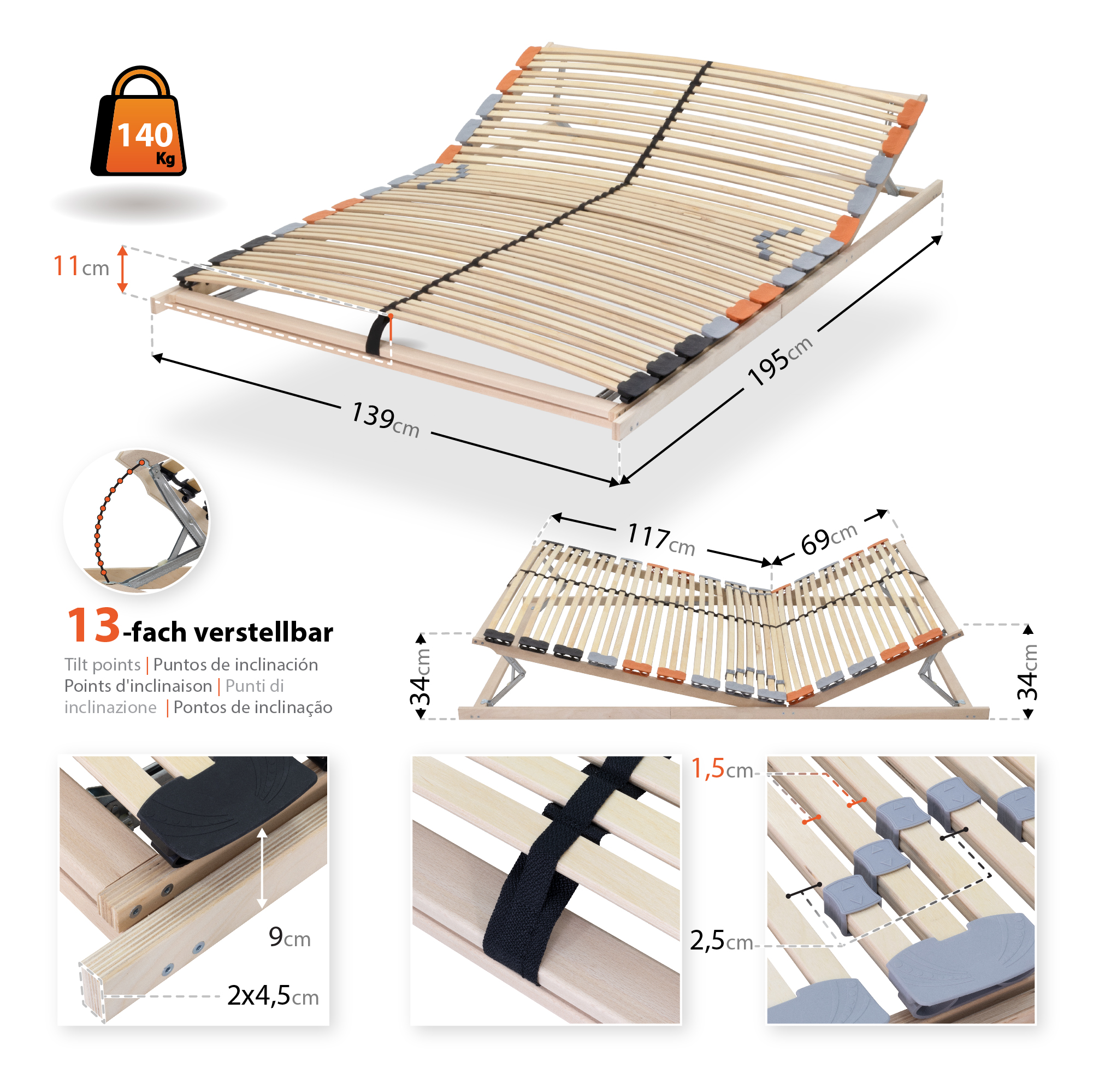 7-Zonen Tellerlattenrost TFlex30 - Starr 140x200 cm
