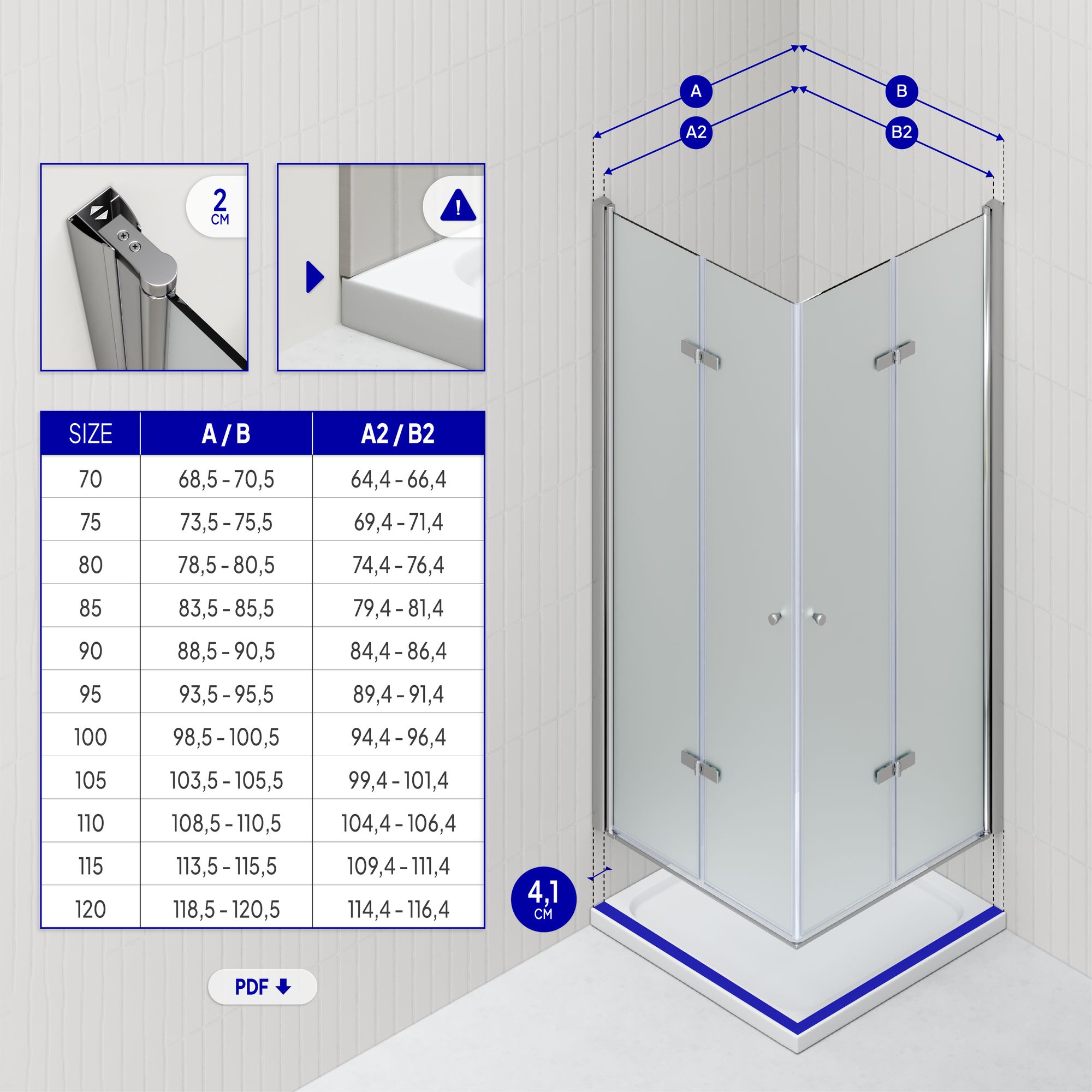 Eckeinstieg Emma mit Falttüren aus satiniertem ESG Sicherheitsglas
