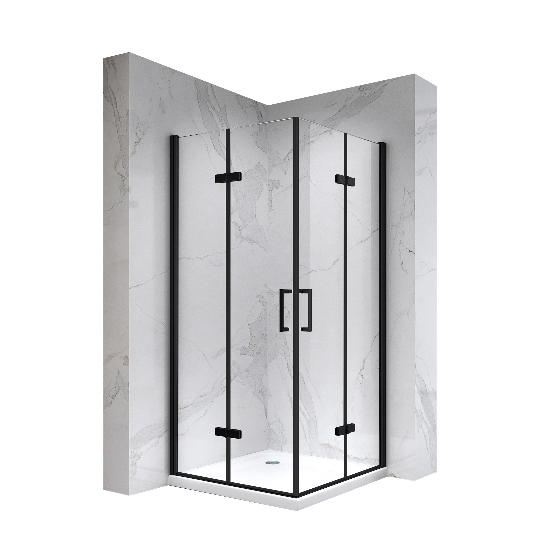 Eckeinstieg Matilde BLACK mit Falttüren aus ESG Sicherheitsglas