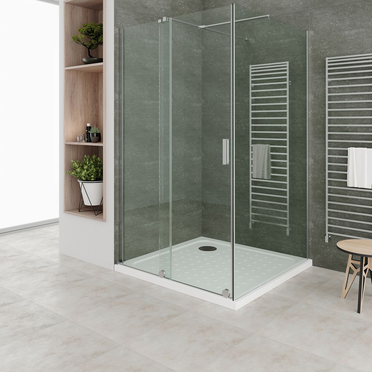 Fronteinstieg NADINE mit Schiebetür in Chrom aus 8mm ESG Klarglas