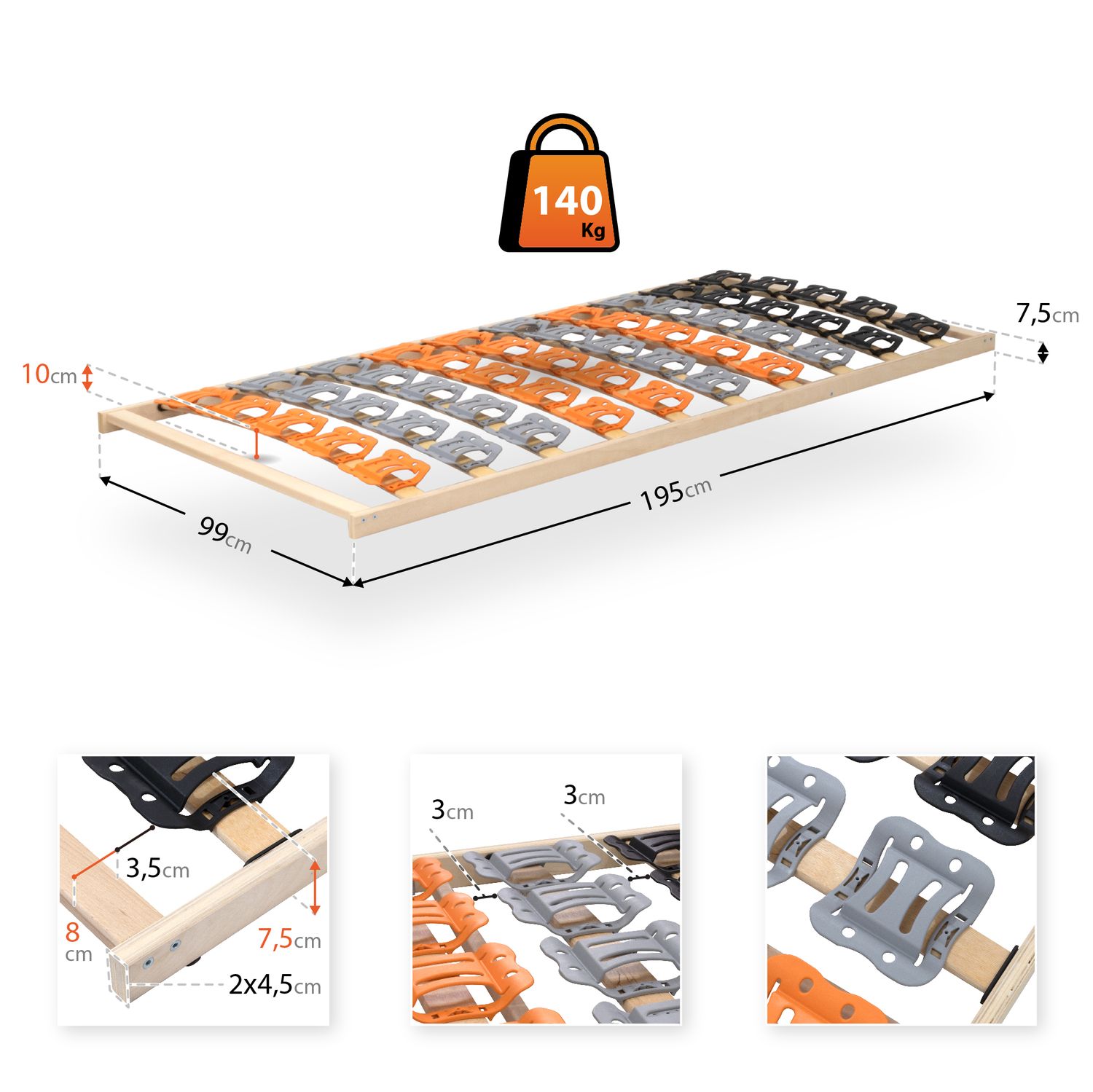 7-Zonen Tellerlattenrost TFlex50F - Starr 100x200 cm 7-Zonen Tellerlattenrost TFlex50F - Starr 100x200 cm