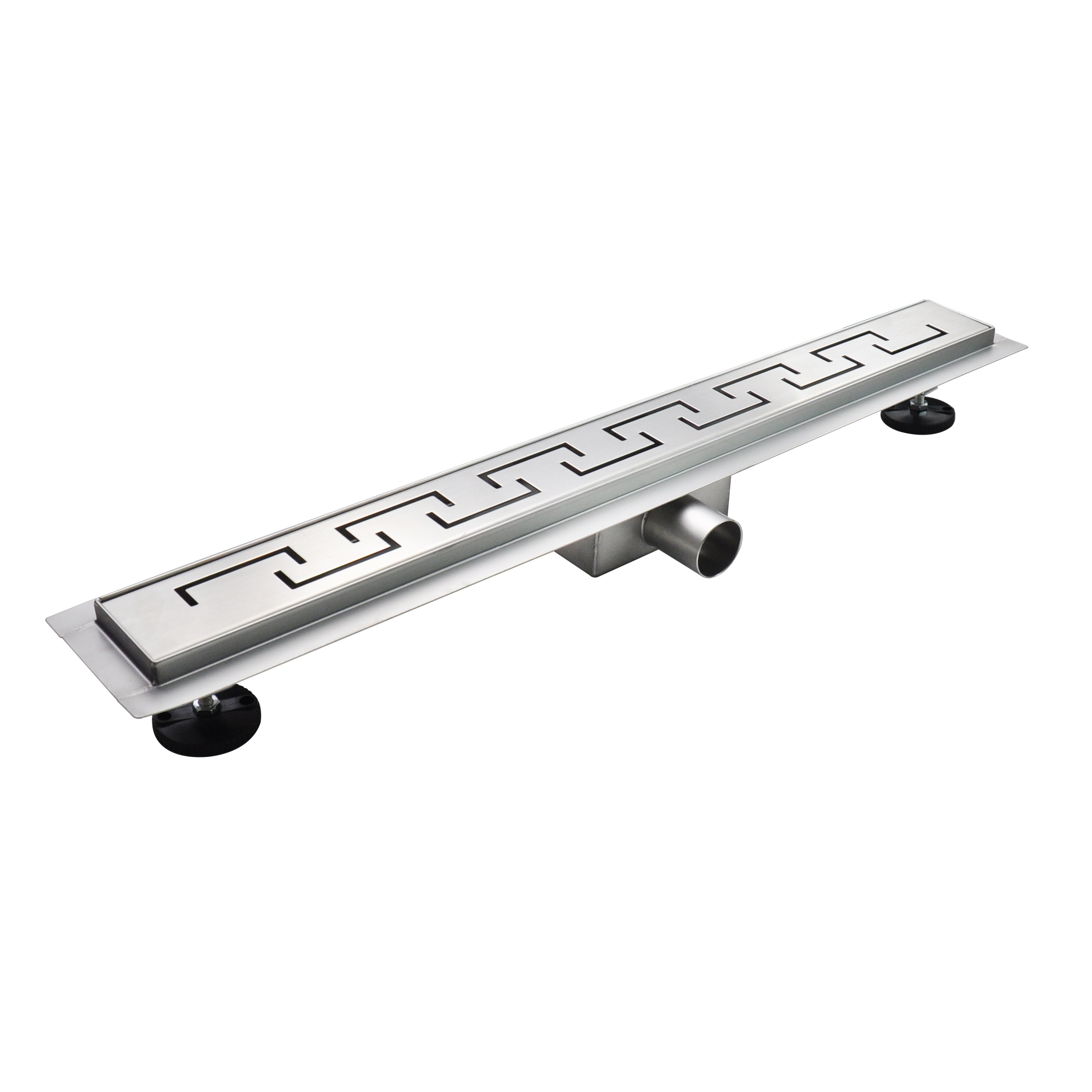 Duschrinne R4 aus Edelstahl für flache Installation mit griechischem Muster Duschrinne R4 aus Edelstahl für flache Installation mit griechischem Muster