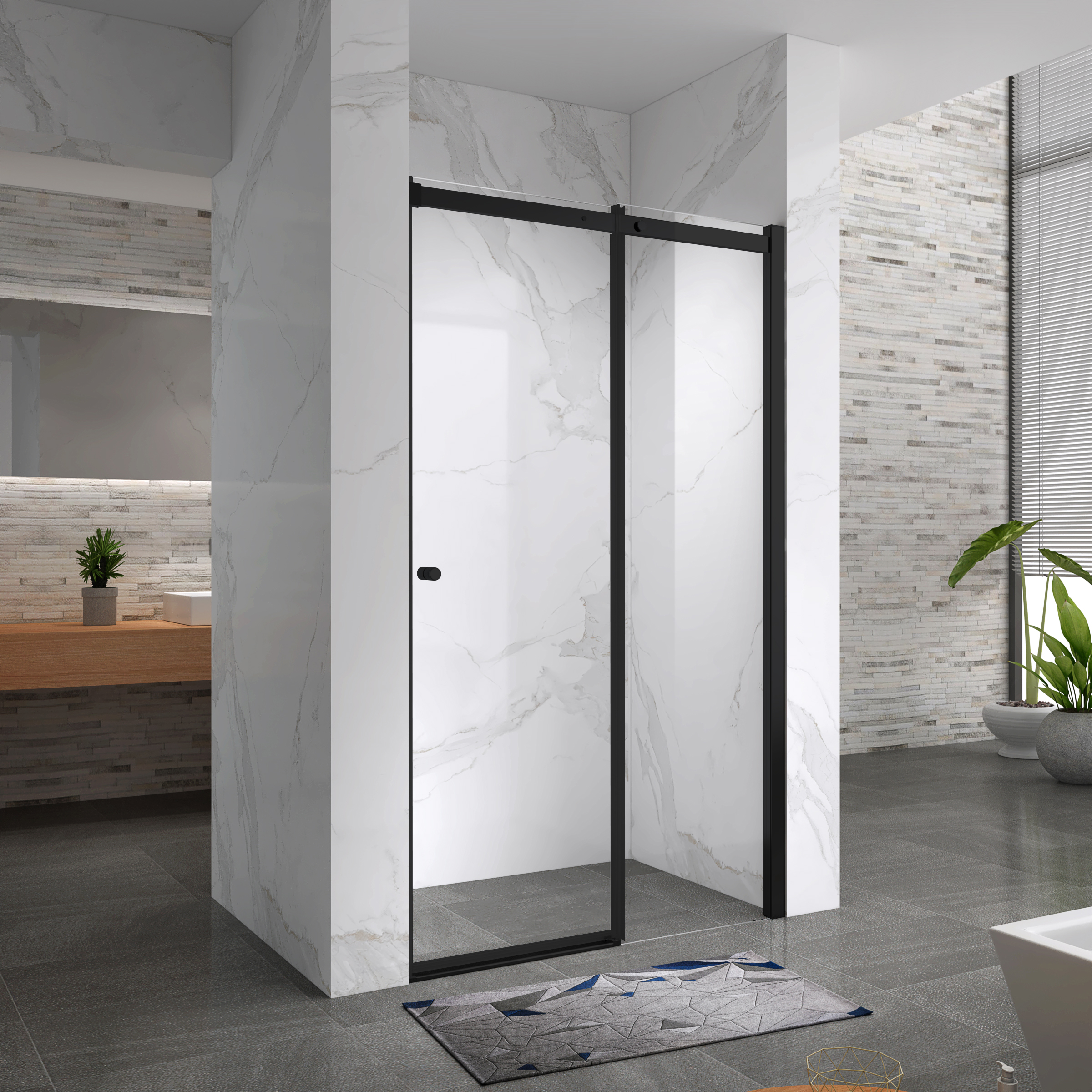 Duschtür Nischentür Kaylee BLACK mit Schiebetür aus 6mm ESG Klarglas 100x195 cm-195 cm