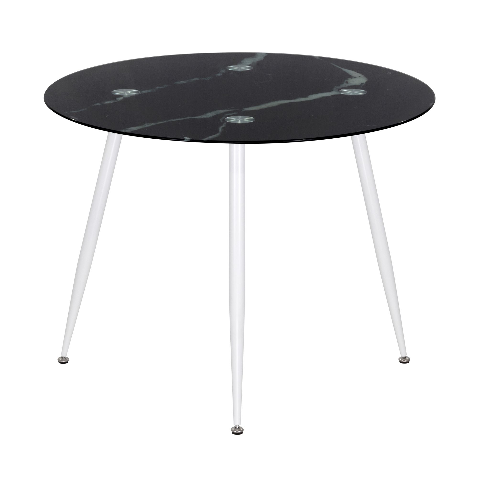 Esszimmer-Tisch CORIN | Tischplatte: Glas in schwarzer Marmor Optik | Beine: Weiß 80 cm