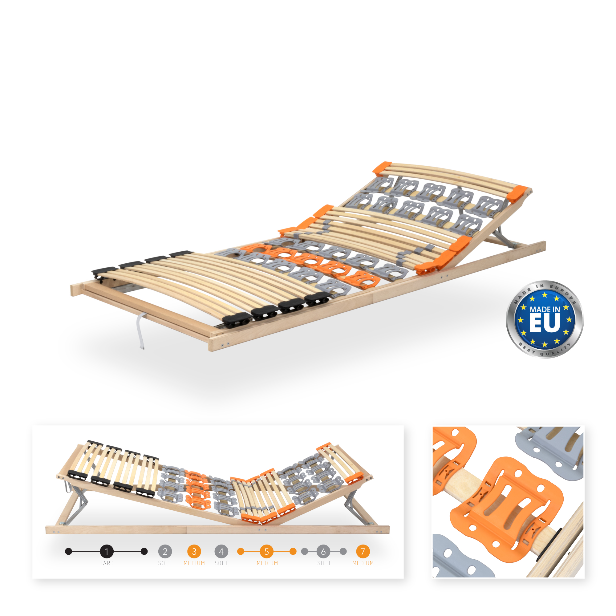 7-Zonen Tellerlattenrost TFlex30 mit Kopf- und Fußverstellung 120x200 cm