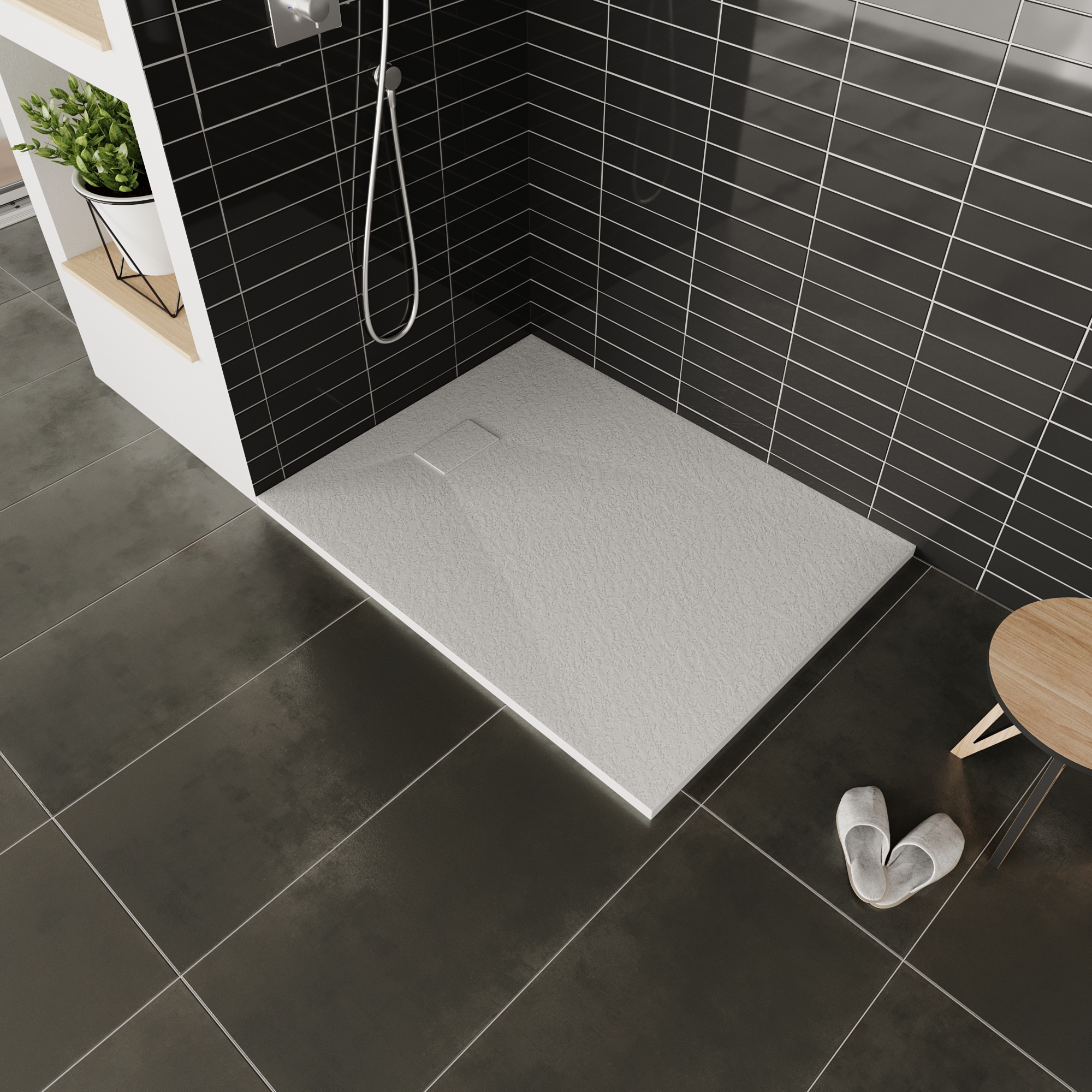 SMC Duschwanne Boreal in Stein-Optik inkl. Ablaufgarnitur - Weiß 80x80 cm