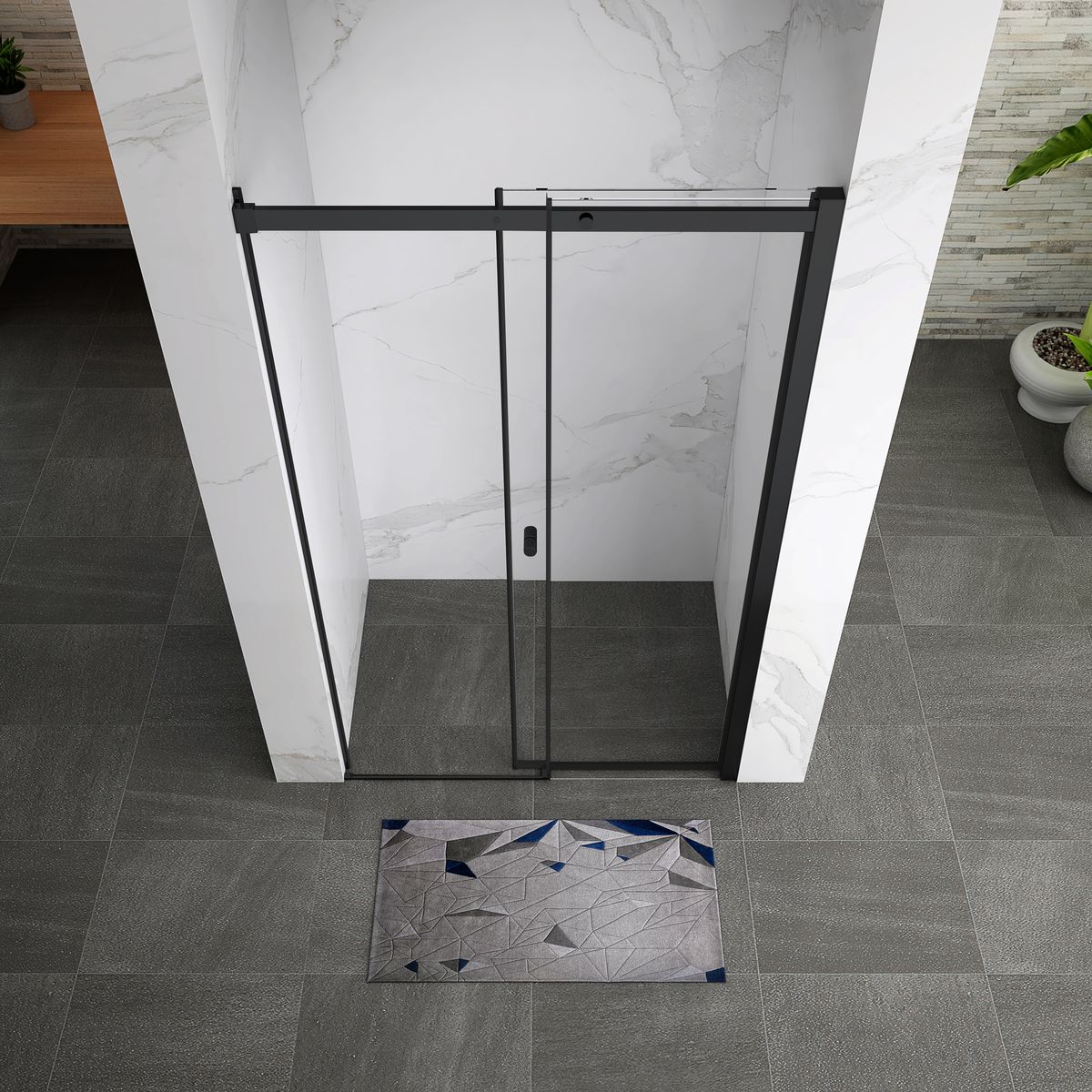 Duschtür Nischentür Kaylee BLACK mit Schiebetür aus 6mm ESG Klarglas 160x195 cm-195 cm