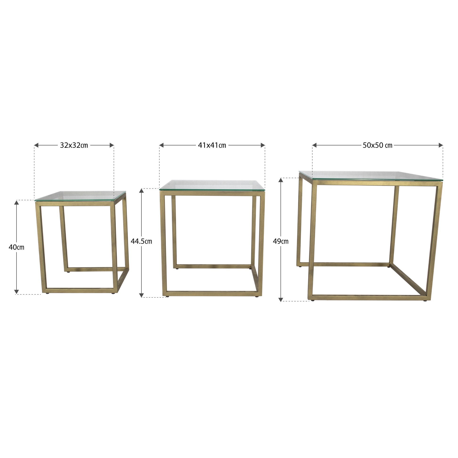 Couchtisch MINGUS Beistelltisch aus Glas/Metall 3er Set