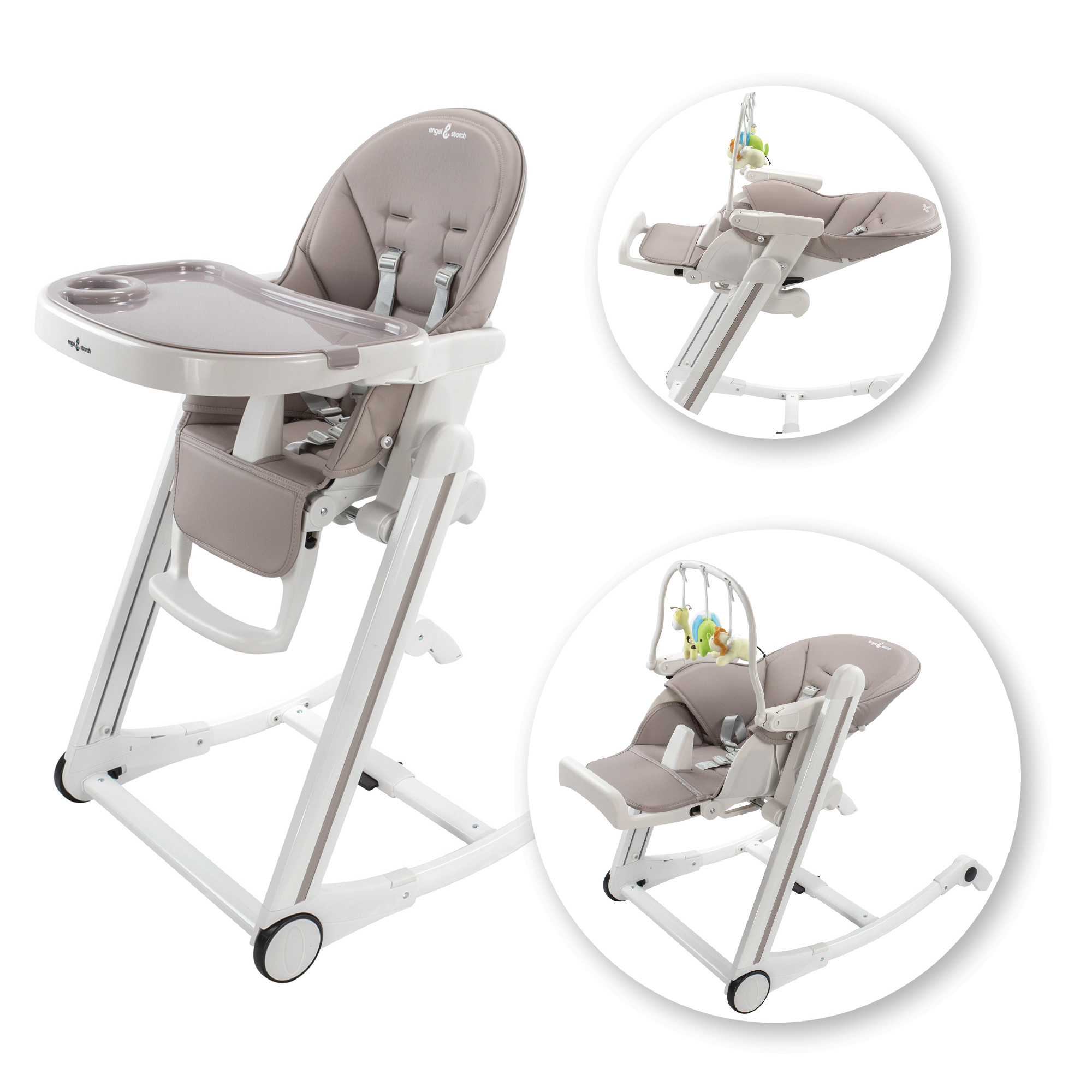 Child High Chair ADELLE Adjustable and Foldable Including Play Arch Kinderhochstuhl ADELLE Verstellbar und Klappbar inkl. Spielebogen Weiß-Grau