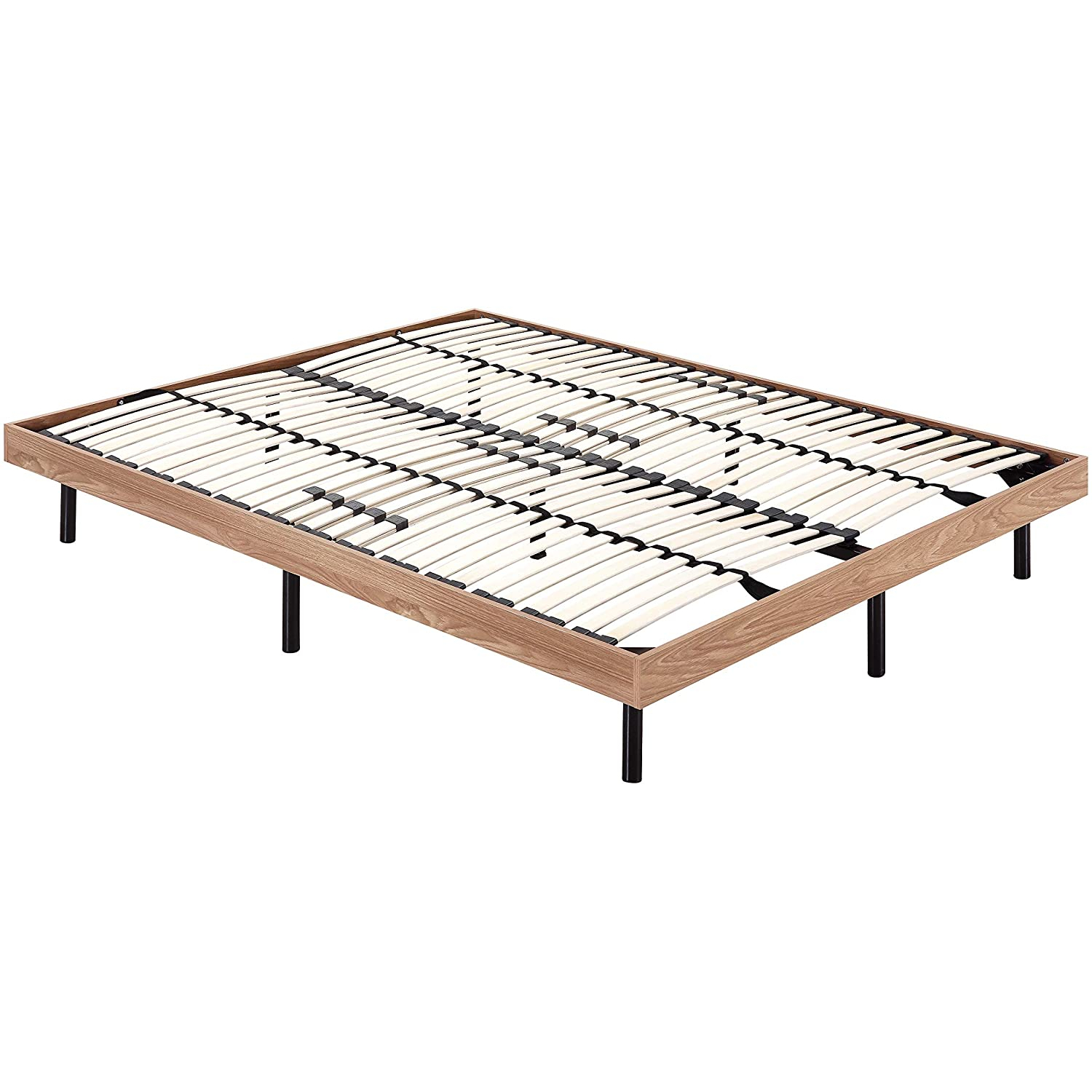 Holz-Rahmenbett - 140x200 cm Eiche hell Gästebett Metallbett mit Holzrahmen in verschiedenen Farben